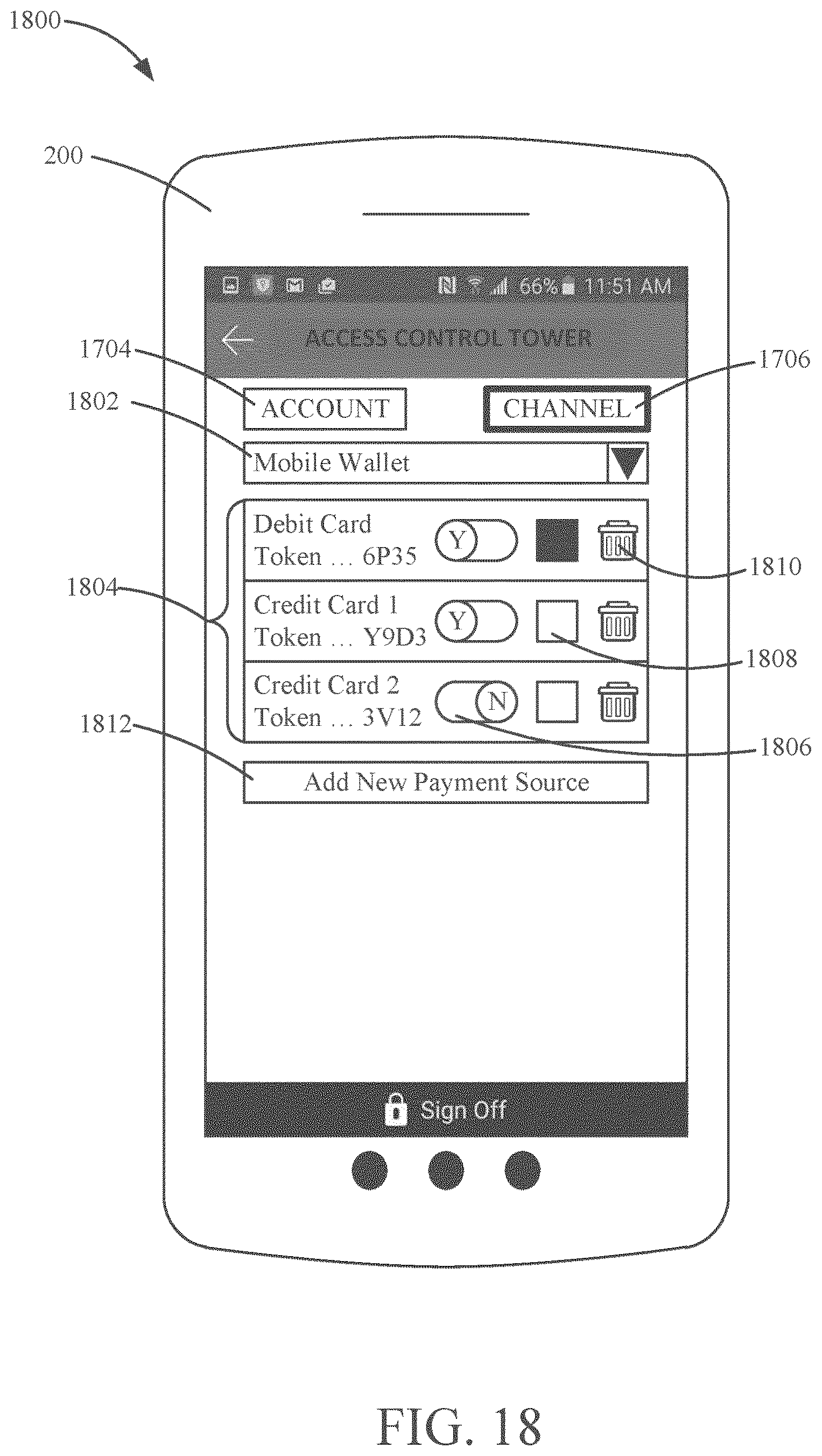 Patent US12333047 Figure 18 – Scrubbing account data accessed via links to applications or devices