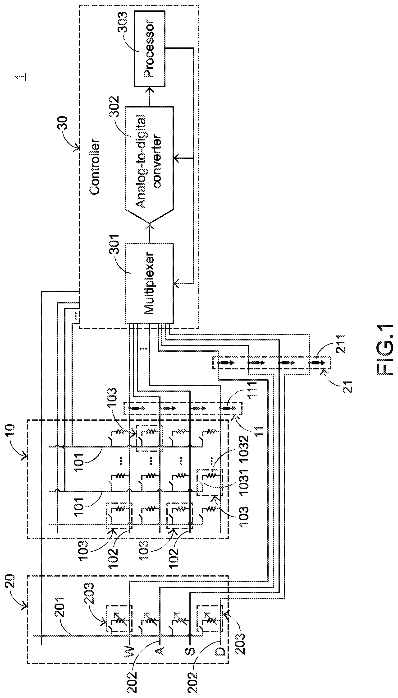 Patent US12333086 — Composite function keyboard circuit — Figure 1