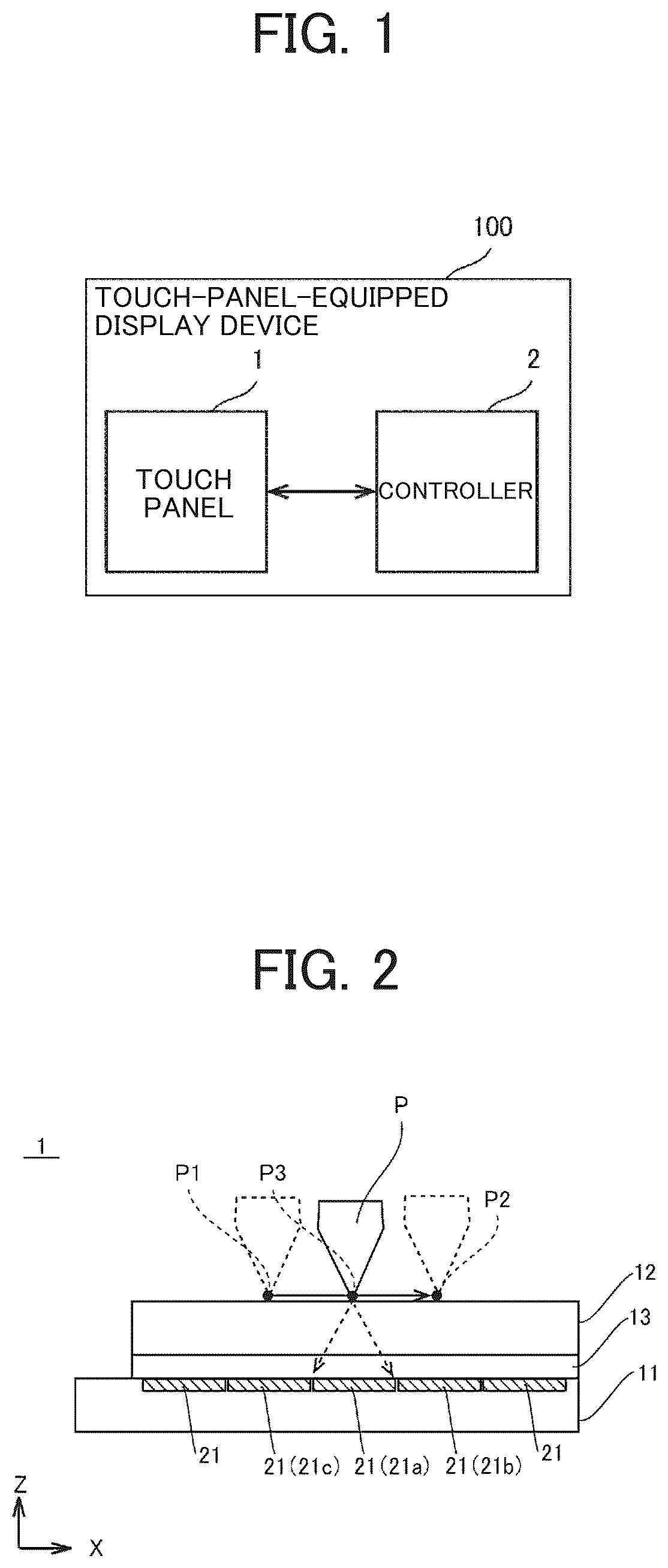 Patent US12333108 — Touch panel and touch-panel-equipped display device — Figure 1