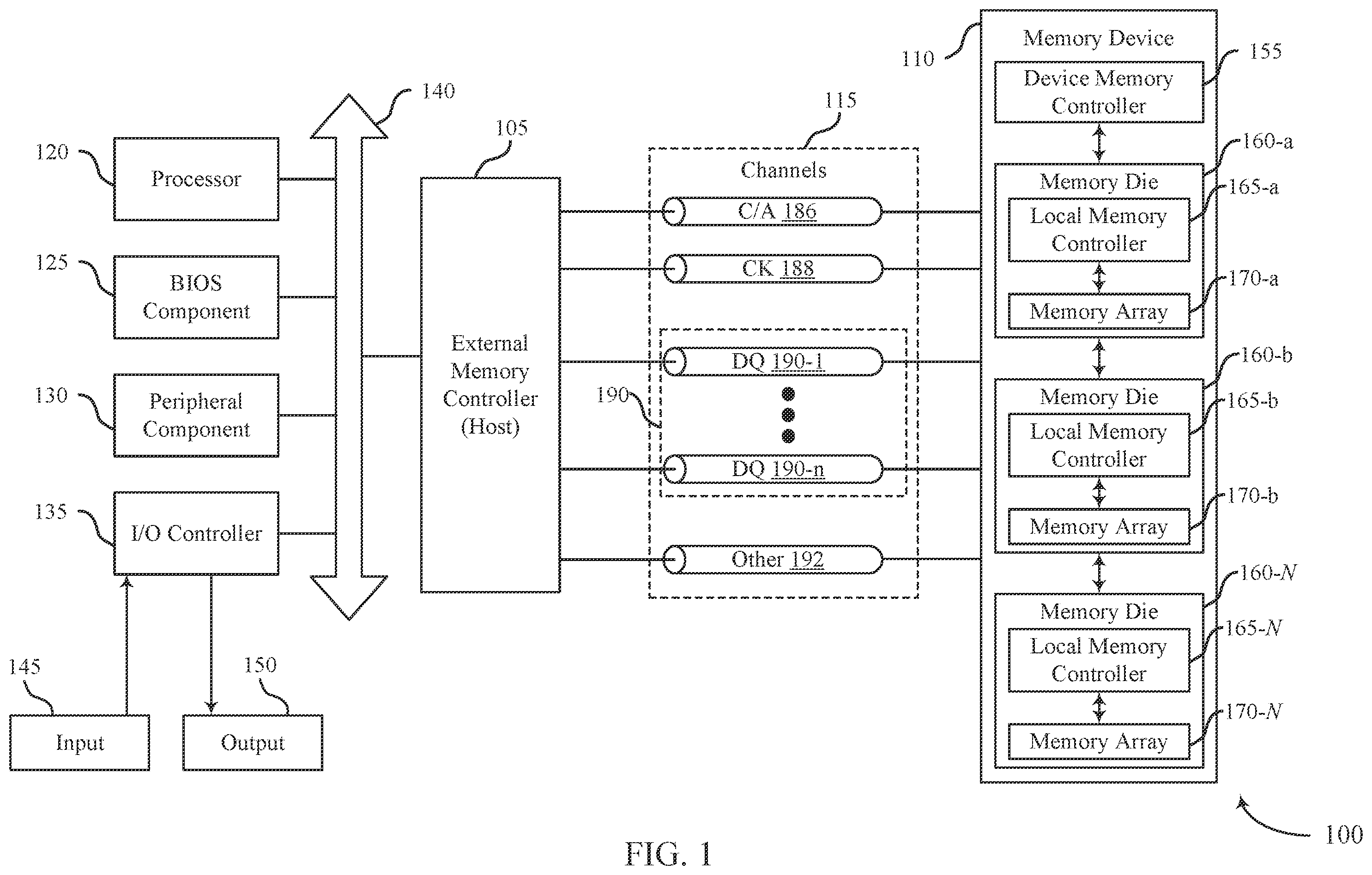 Patent US12333165 — Configuring command/address channel for memory — Figure 1