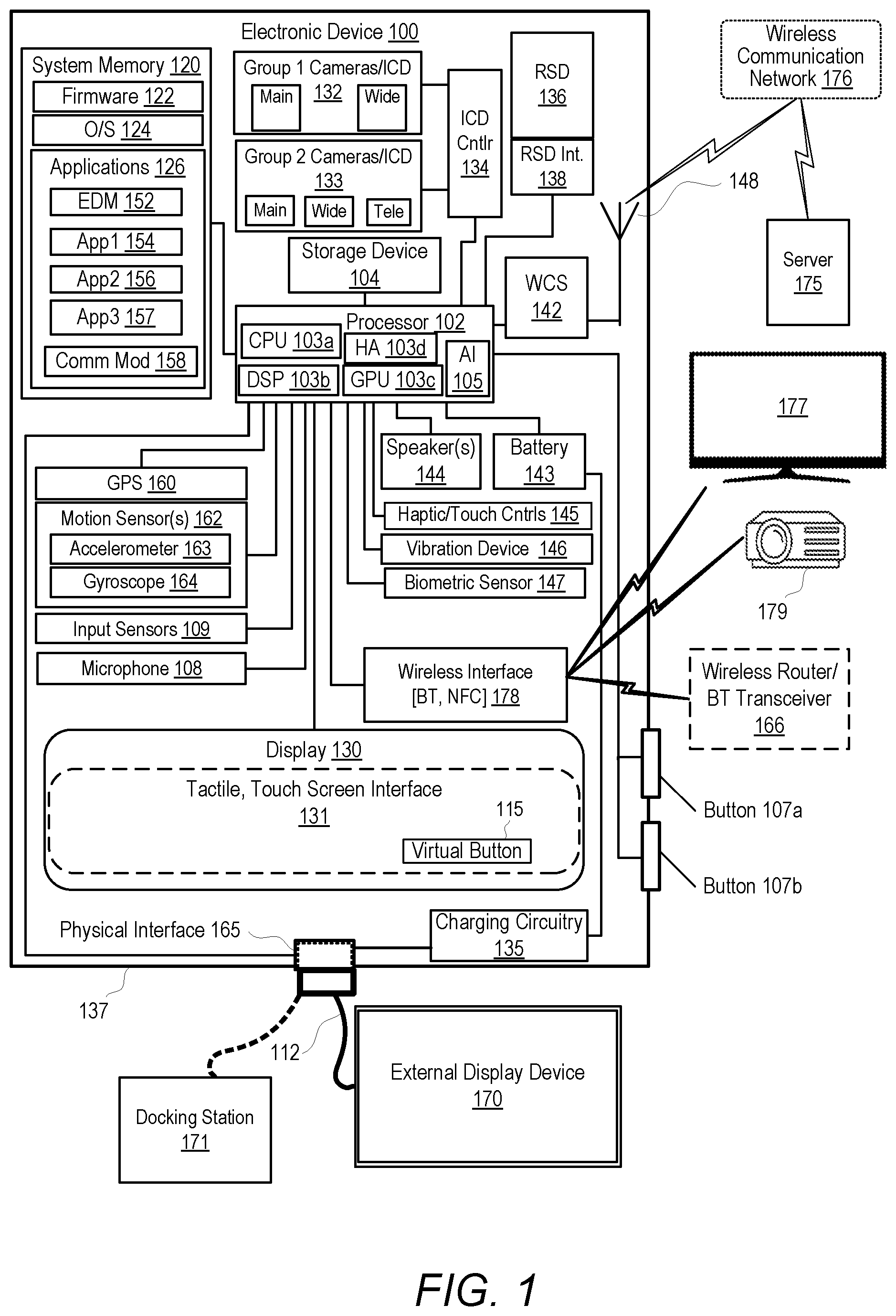 Patent US12333205 — Display configuration determination for connected display devices — Figure 1