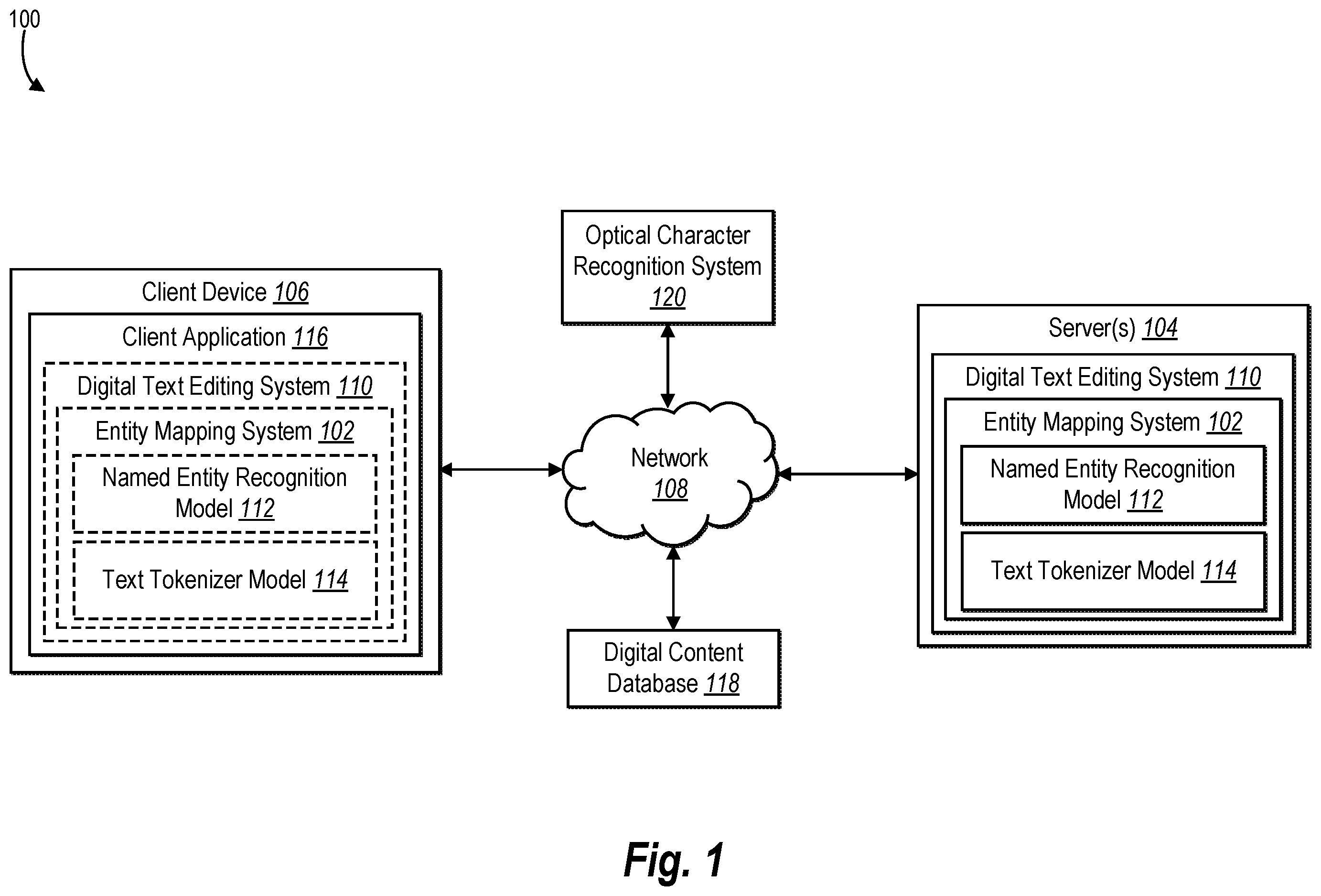 Patent US12333249 — Mapping entities in unstructured text documents via entity correction and entity resolution — Figure 1