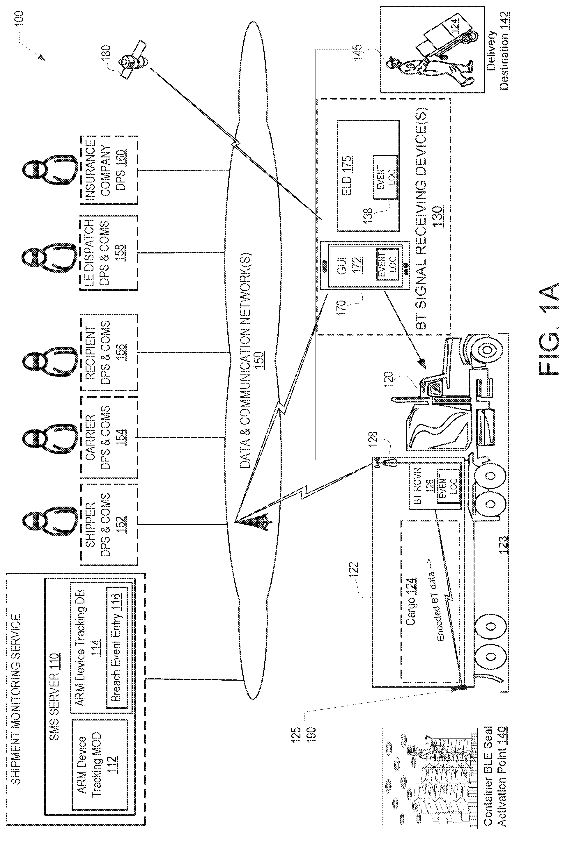 Patent US12333479 — Shipment tracking system providing monitoring of access to a closed shipping container or cargo space utilizing locally-deployed access reporting and monitoring devices — Figure 1
