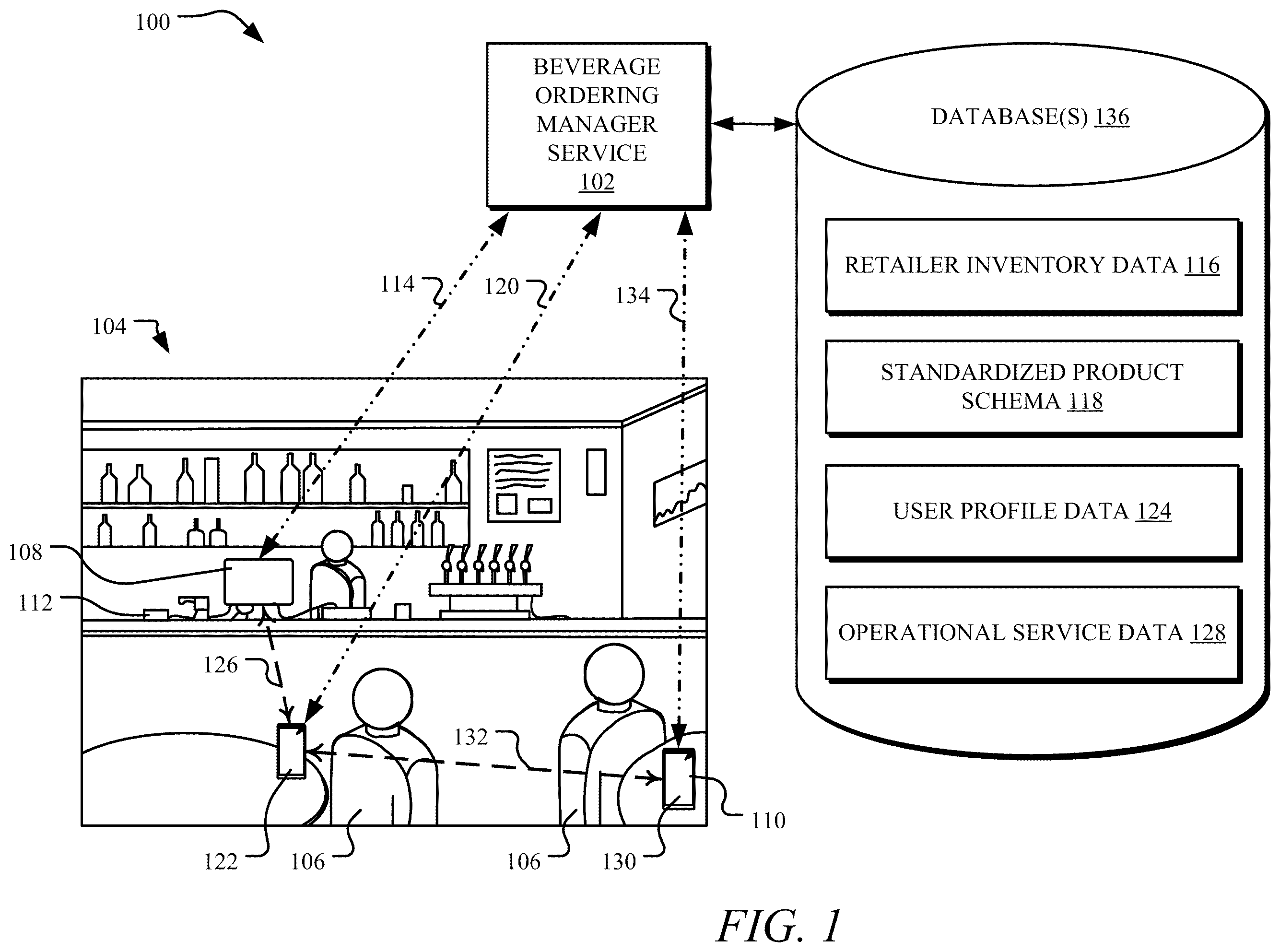 Patent US12333493 Figure 1 – Systems and methods for managing beverage dispatching