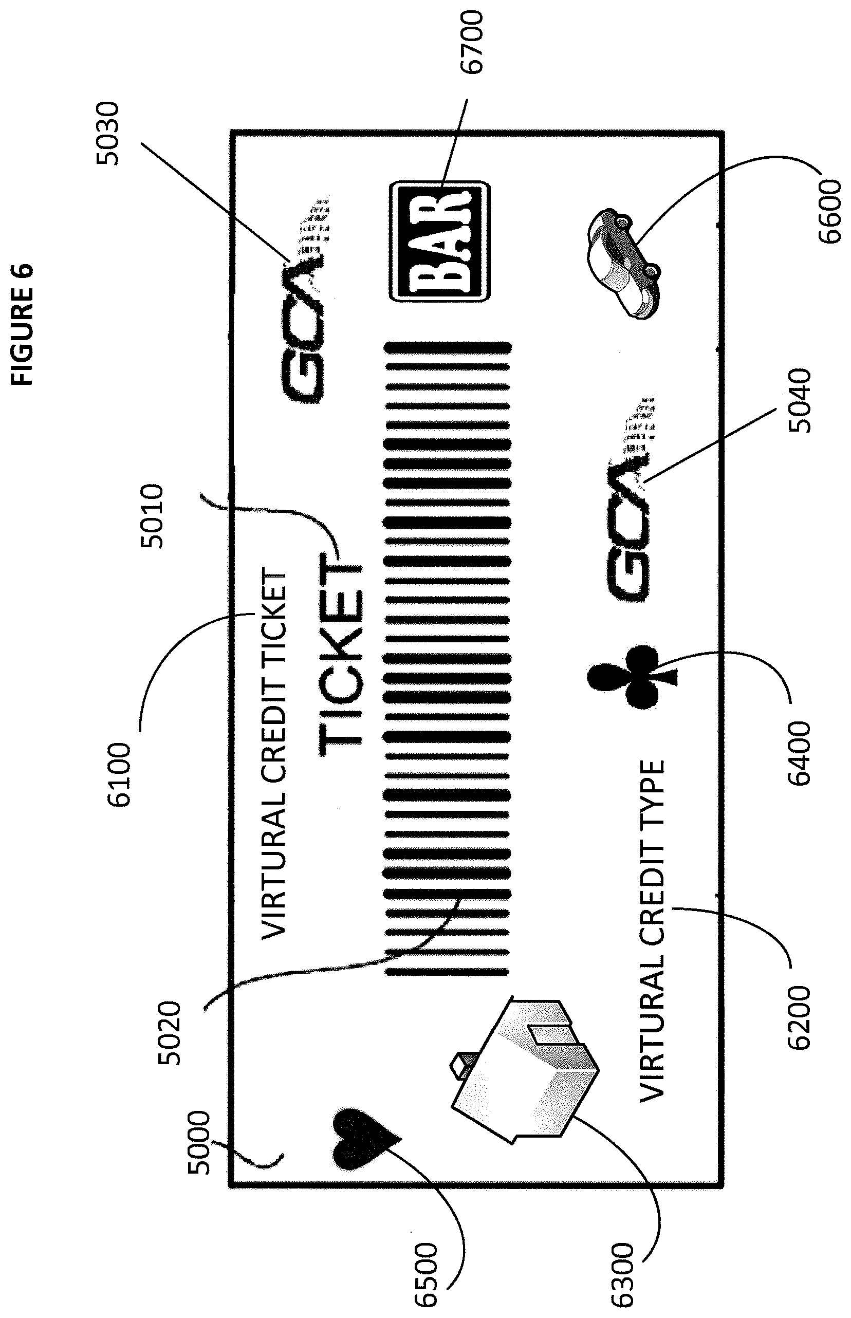 Patent US12333905 Figure 6 – Gaming system and gaming machines utilizing tickets having a feature trigger