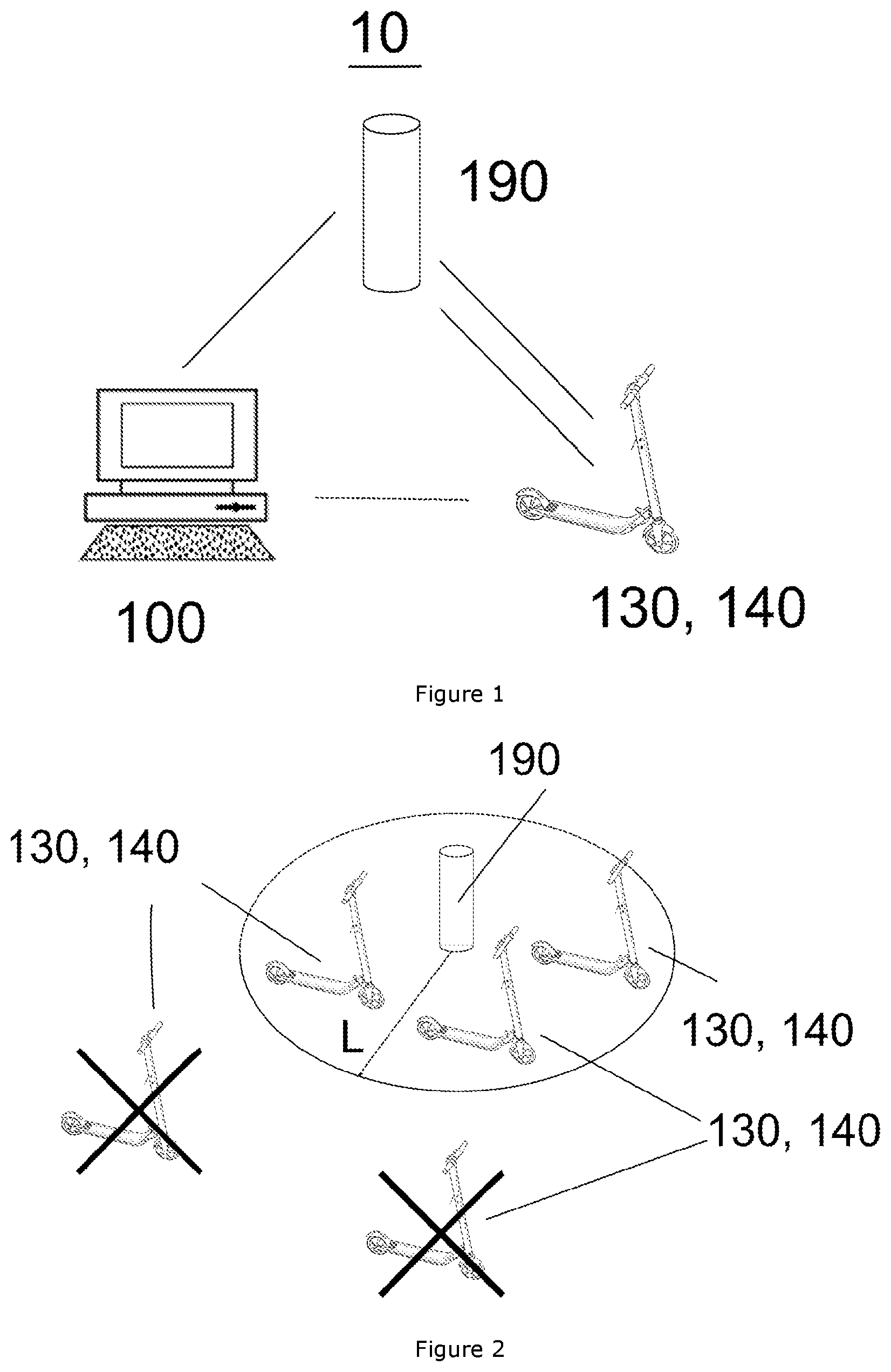 Patent US12333939 — E-scooter parking method and system — Figure 1