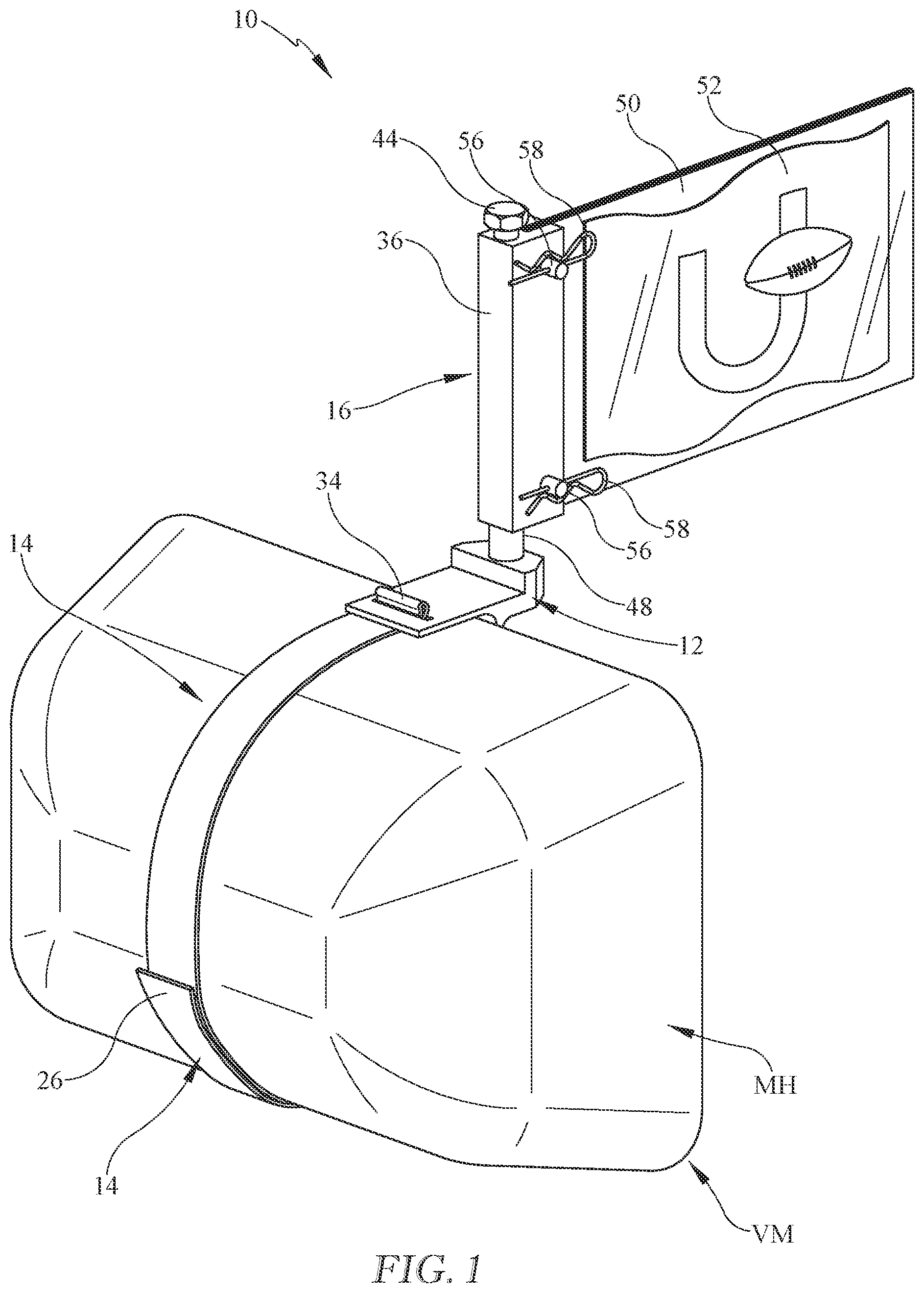 Patent US12333964 — Vehicle mirror mounted flag — Figure 1