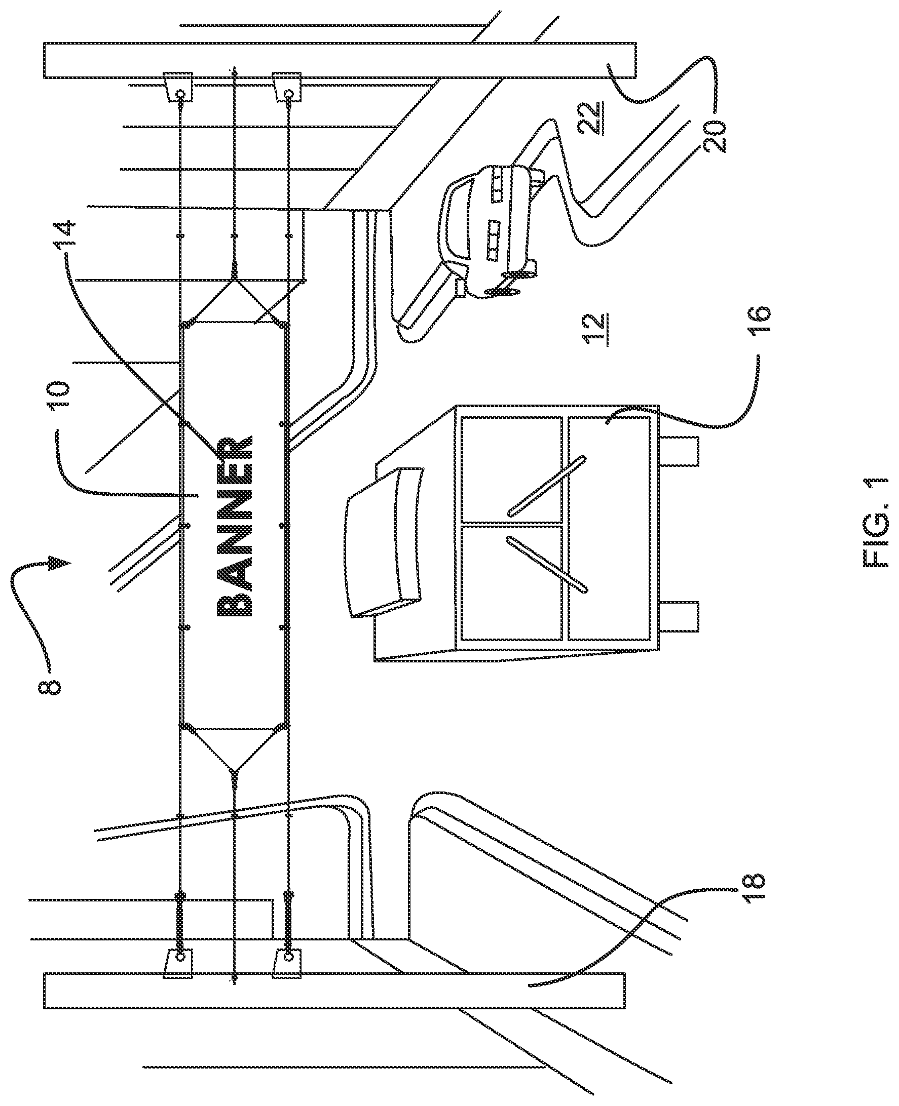 Patent US12333965 Figure 1 – Cross street banner suspension system