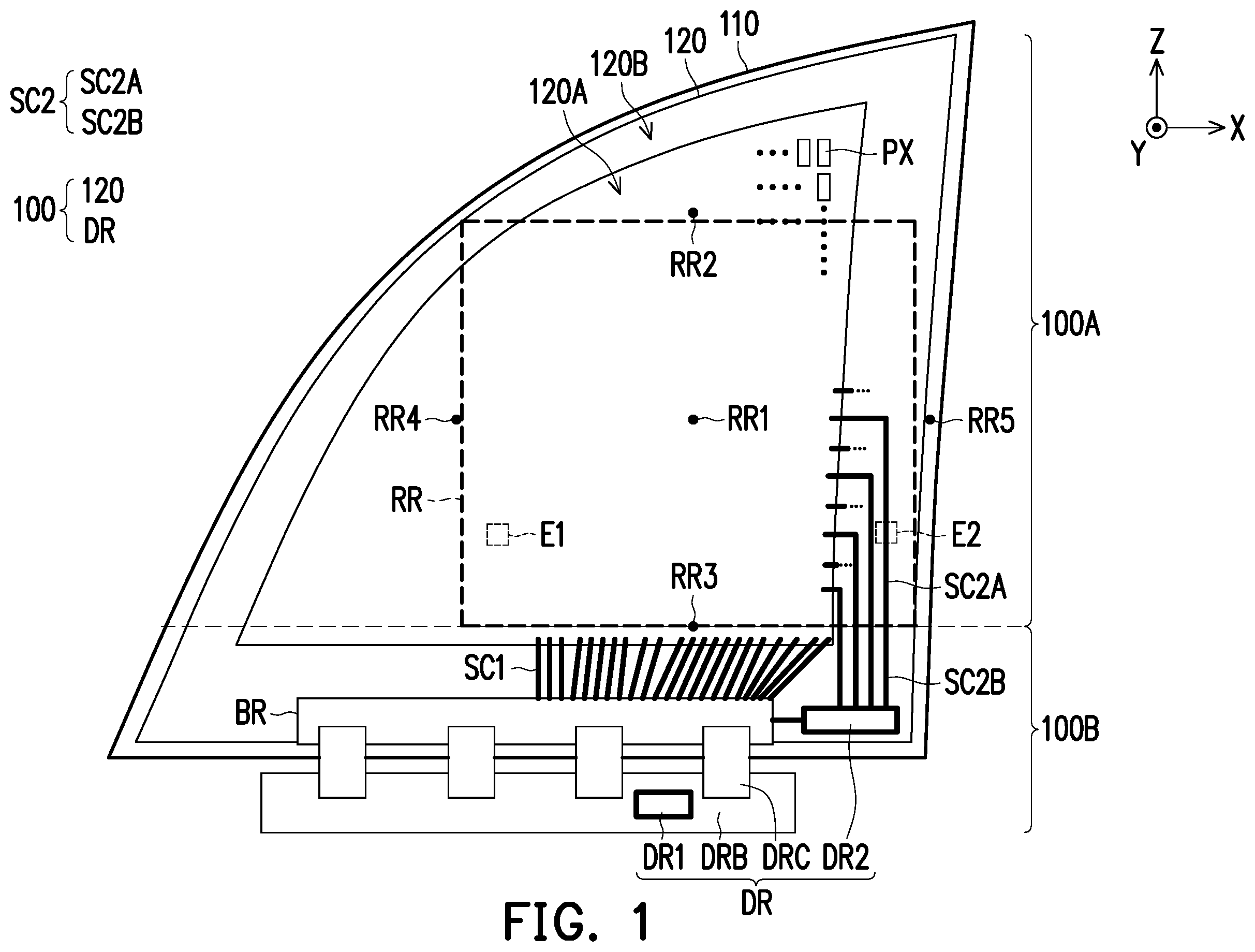 Patent US12333980 — Electronic device with transparent display device — Figure 1