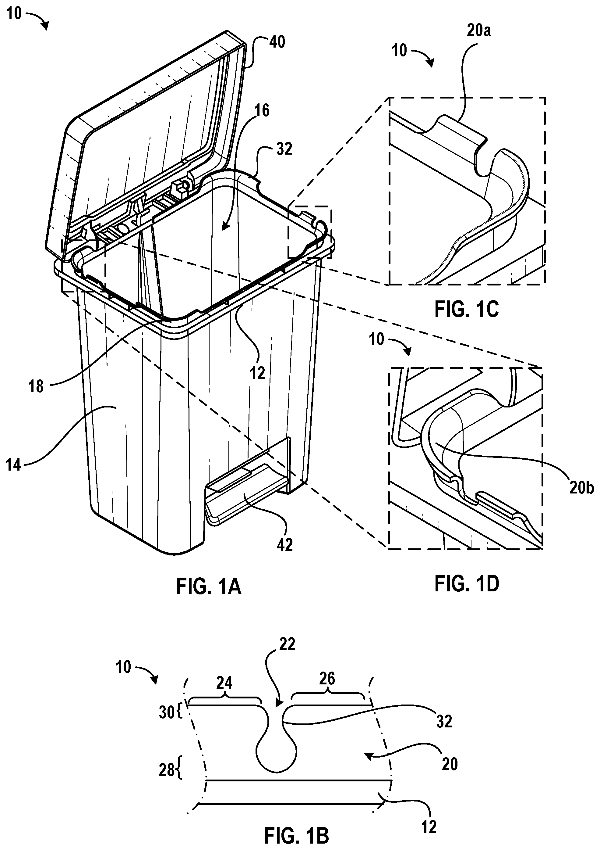 Patent US12338065 — Waste receptacles — Figure 1