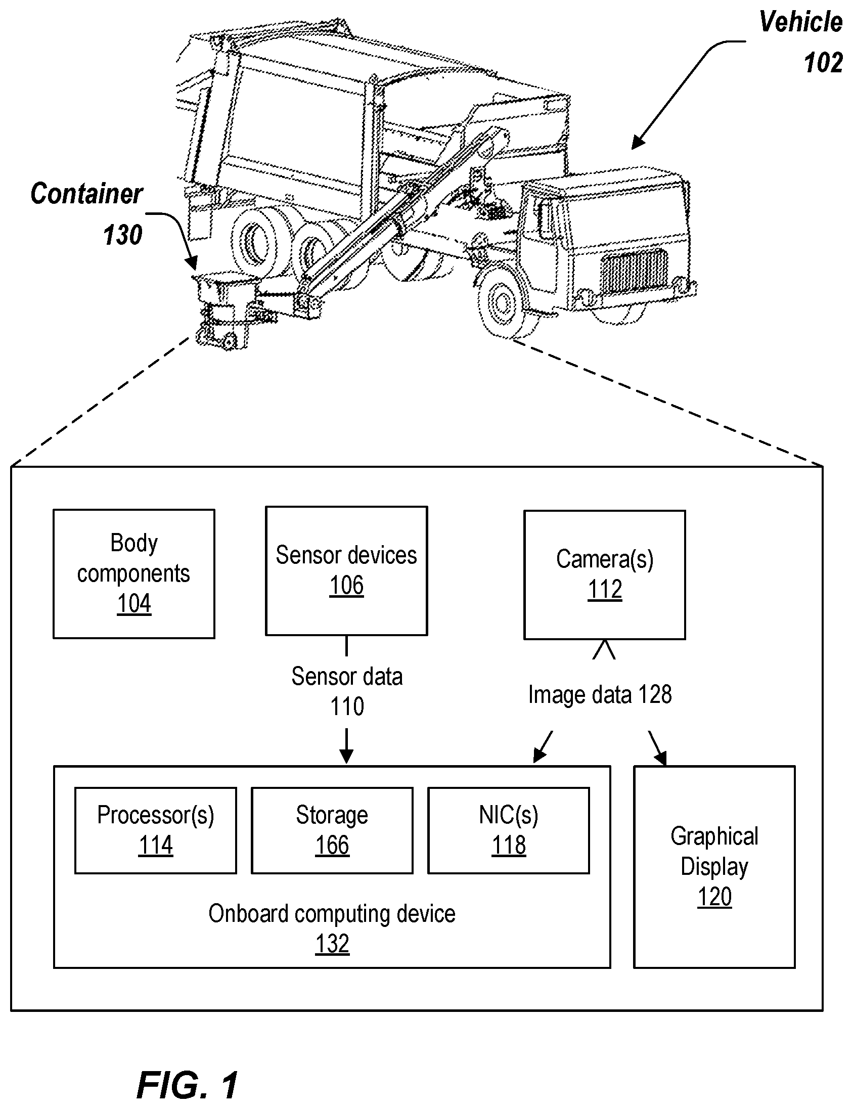 Patent US12338068 — Refuse container engagement — Figure 1