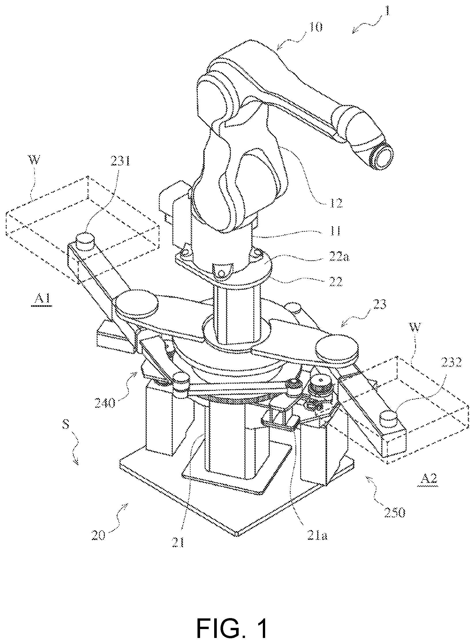 Patent US12338081 — Conveying device and robot system — Figure 1