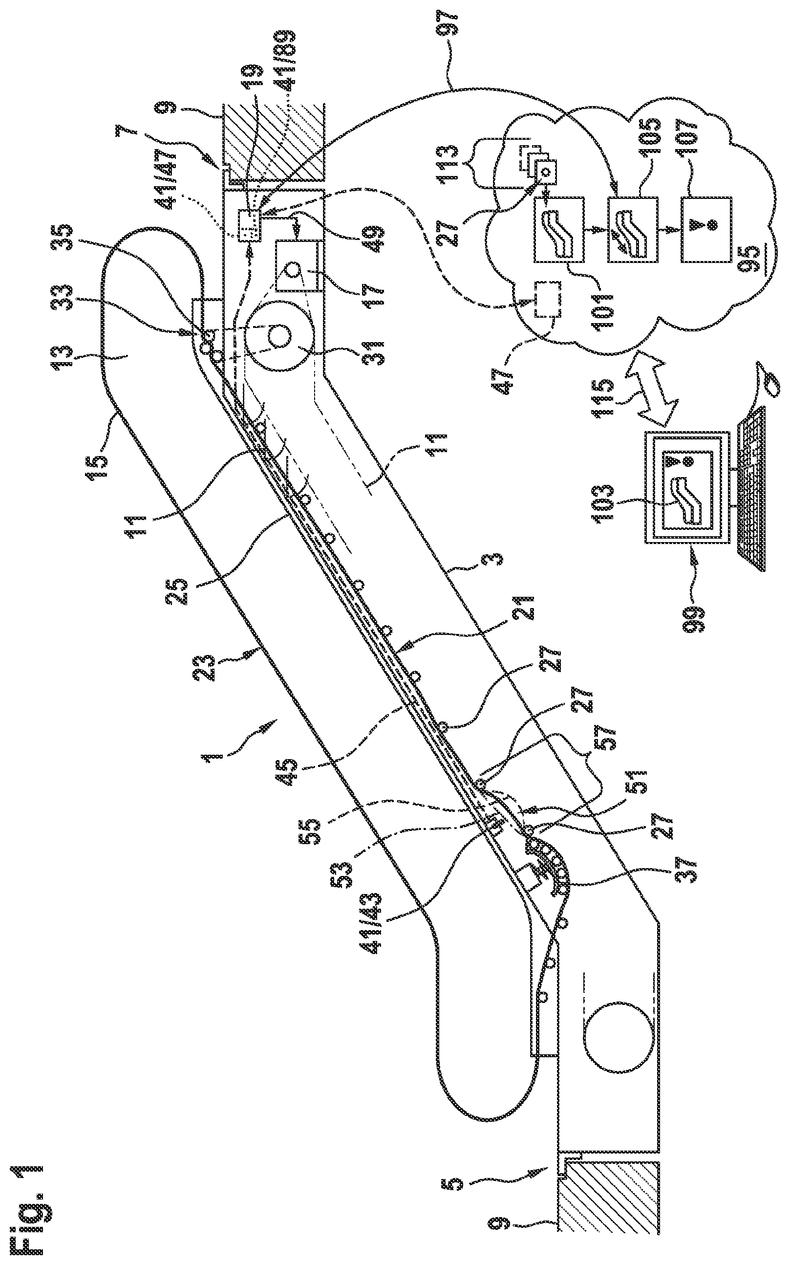 Patent US12338101 — Handrail tension monitoring device for a passenger transport system — Figure 1