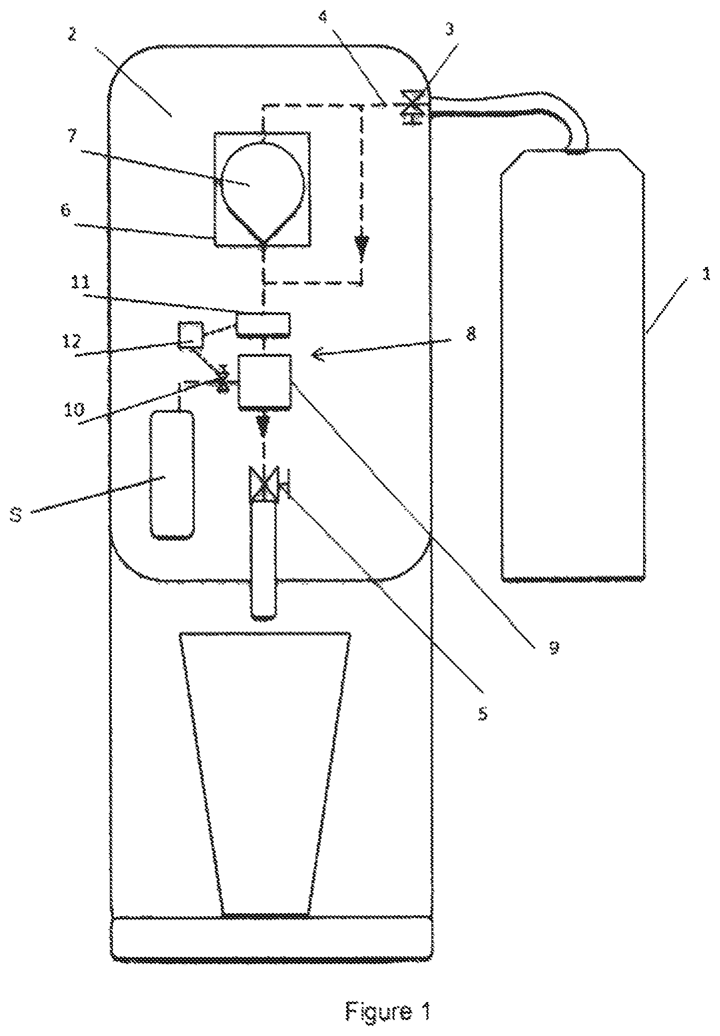Patent US12338115 — Beverage dispensing assembly comprising an ingredient container receiving means and a gas pressure regulator and method of dispensing a beverage with such assembly — Figure 1