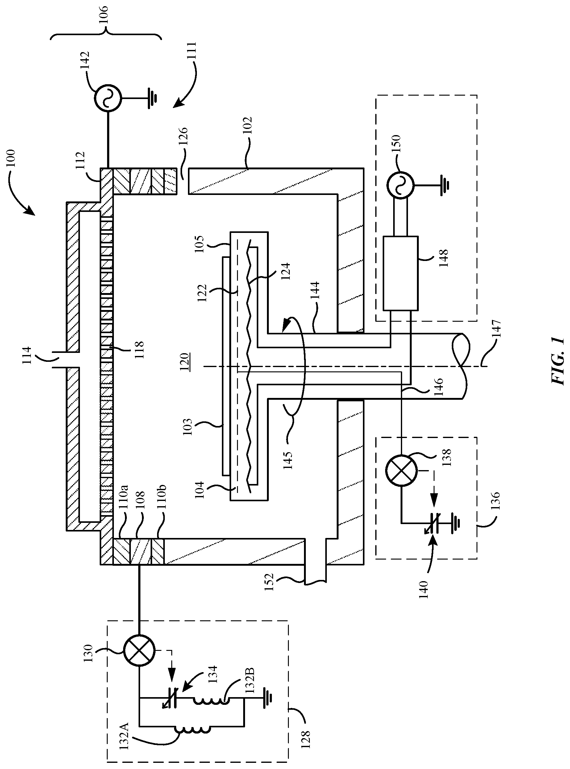 Patent US12338530 Figure 1 – Shaped showerhead for edge plasma modulation