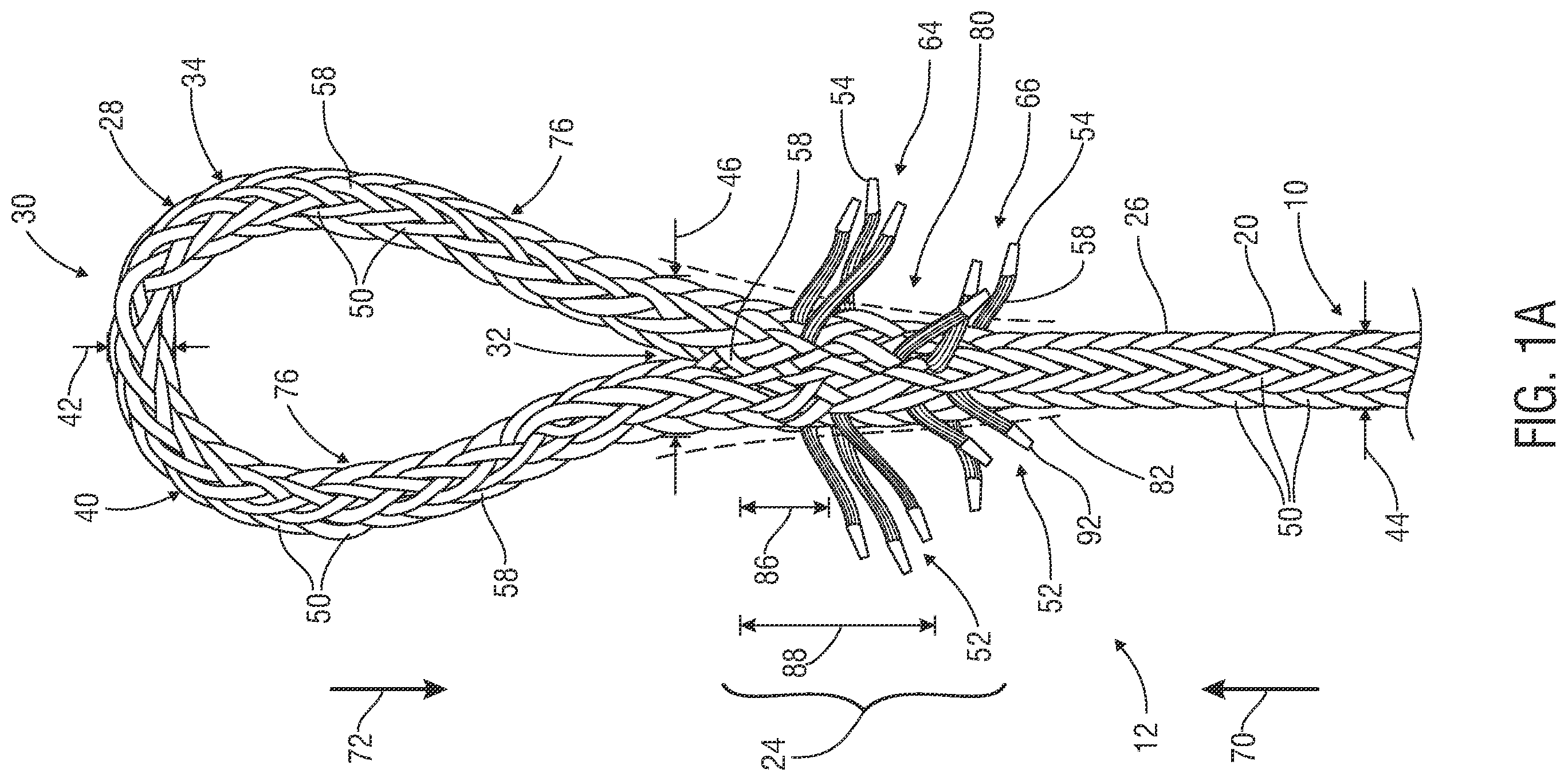 Patent US12338577 — Rope eye splice and systems, apparatus and methods for forming an eye in a rope — Figure 1