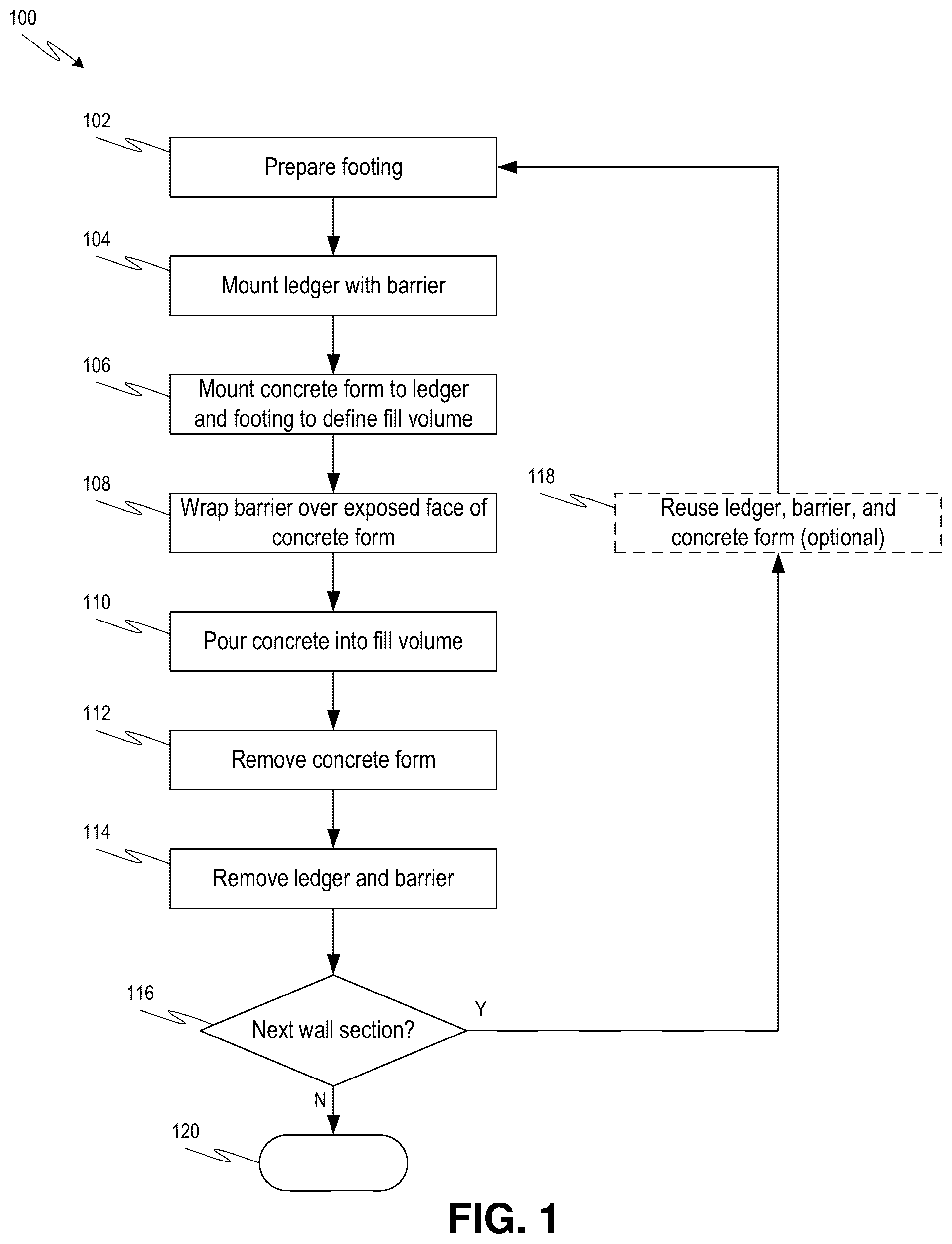 Patent US12338596 — Seawall construction using concrete forms — Figure 1
