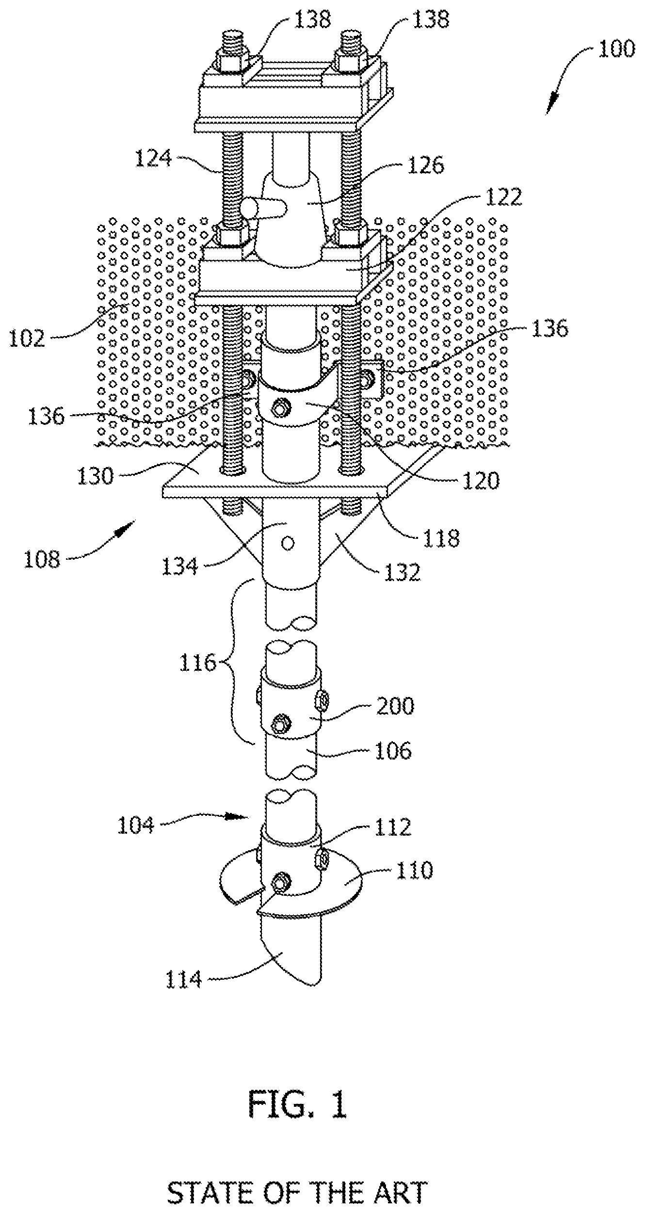 Patent US12338599 Figure 1 – Foundation support systems, assemblies and methods including sleeve coupler and shafts with torque transmitting profiled distal end edges