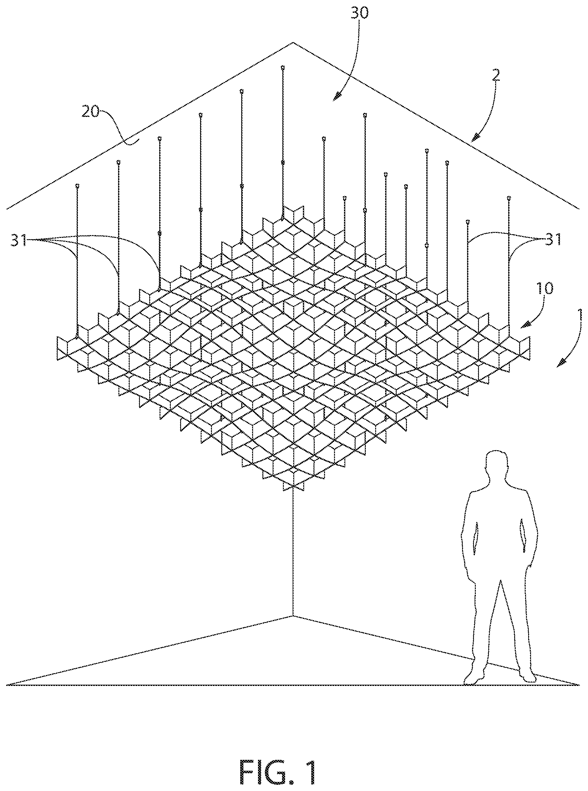 Patent US12338624 Figure 1 – Ceiling system and method of installation