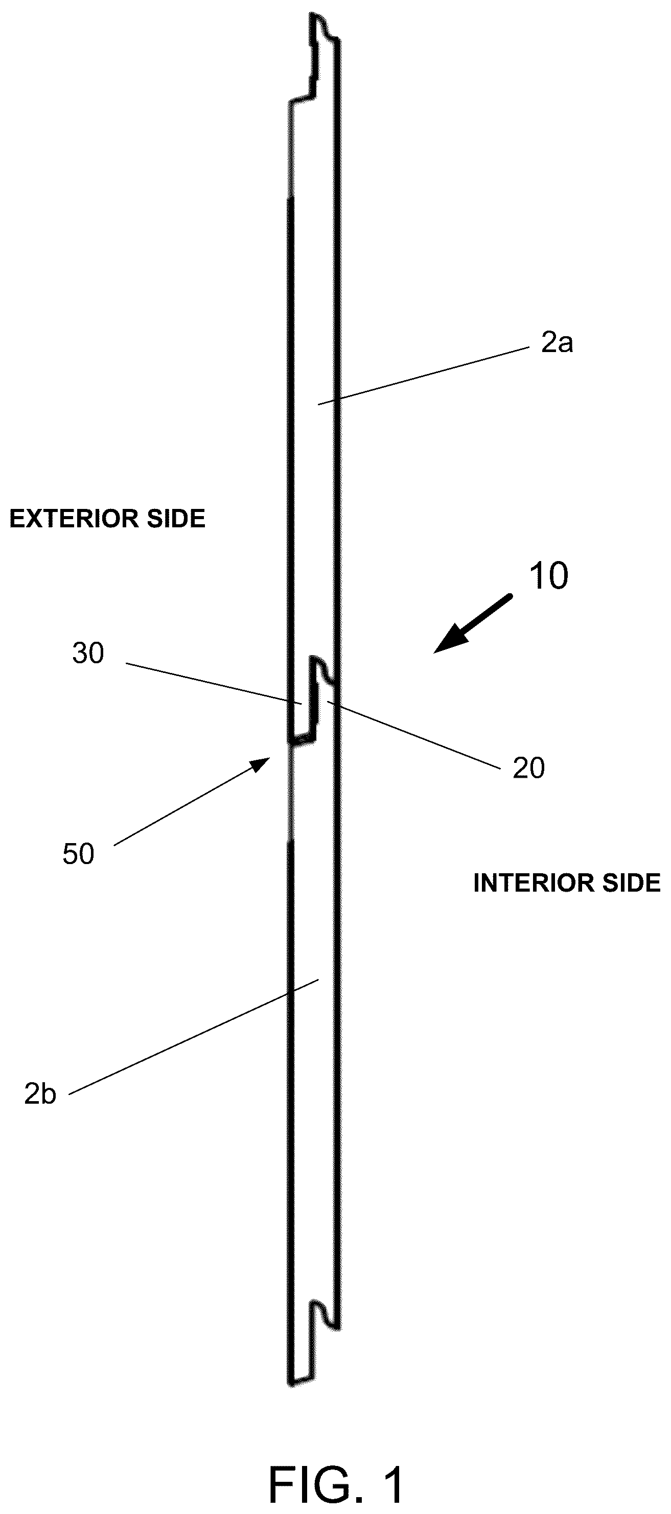Patent US12338636 — Nickel-gap flat siding product with locking joint — Figure 1