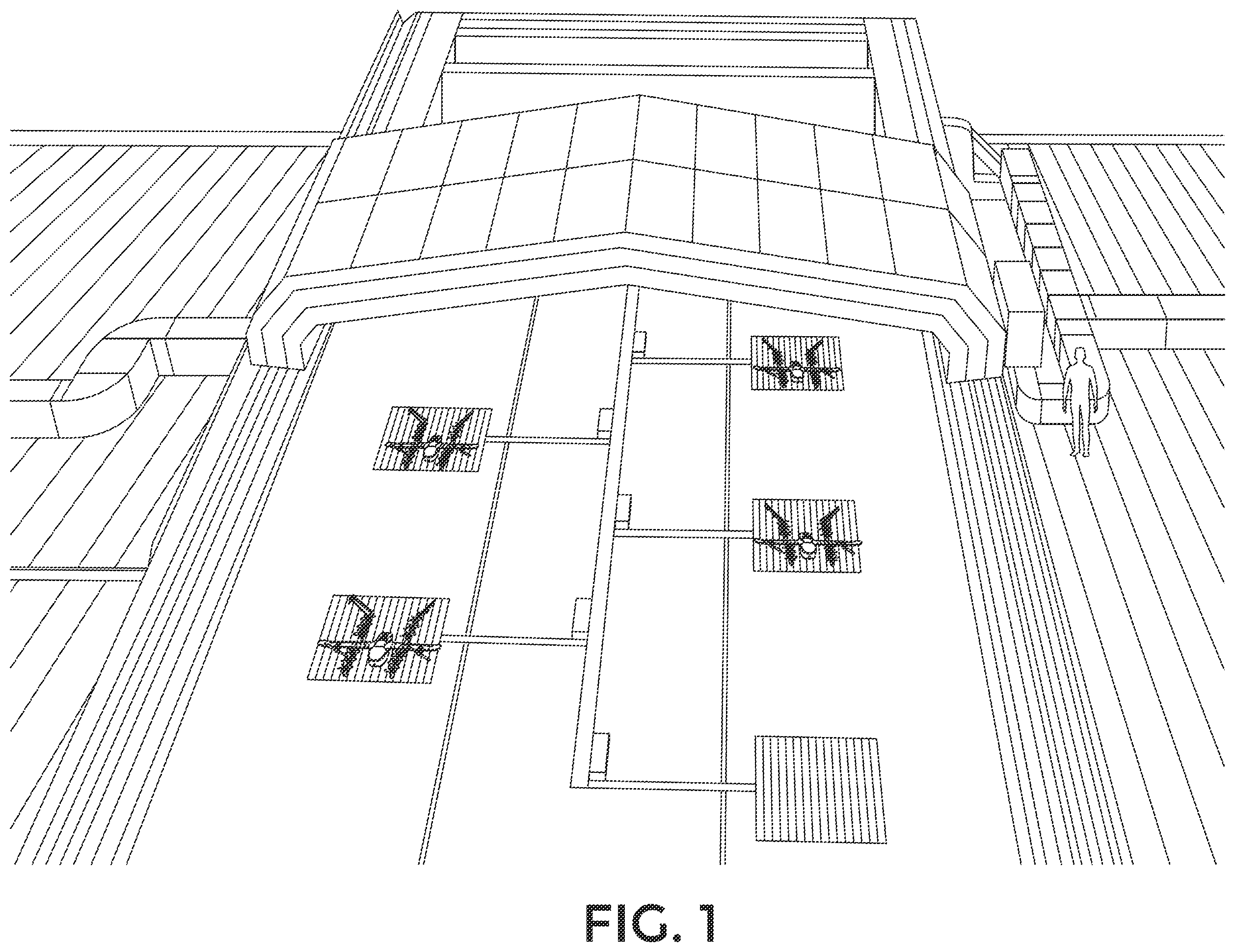 Patent US12338650 — Modular housing structure for unmanned aerial vehicles having a repeating structure and ingress point — Figure 1
