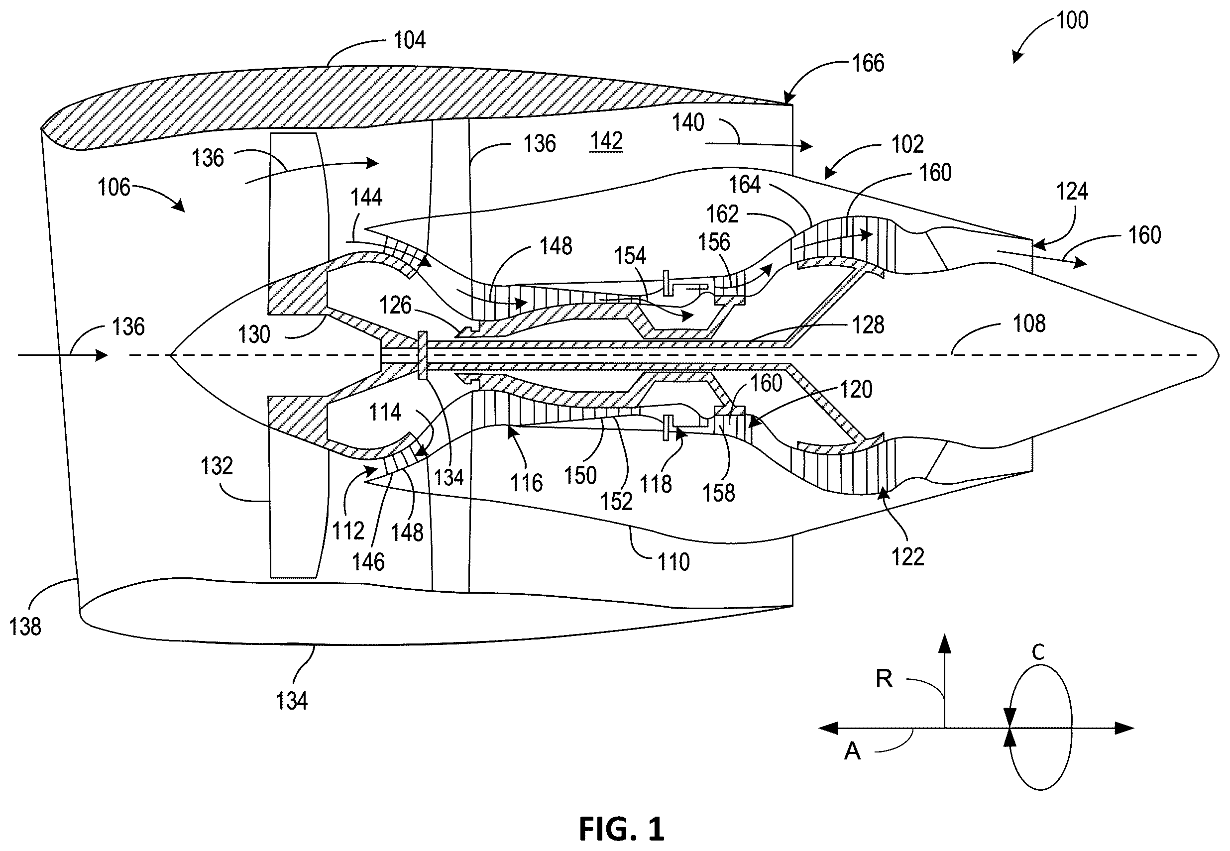 Patent US12338743 — Gas turbine engines having moveable inlet guide vanes and stator vanes — Figure 1