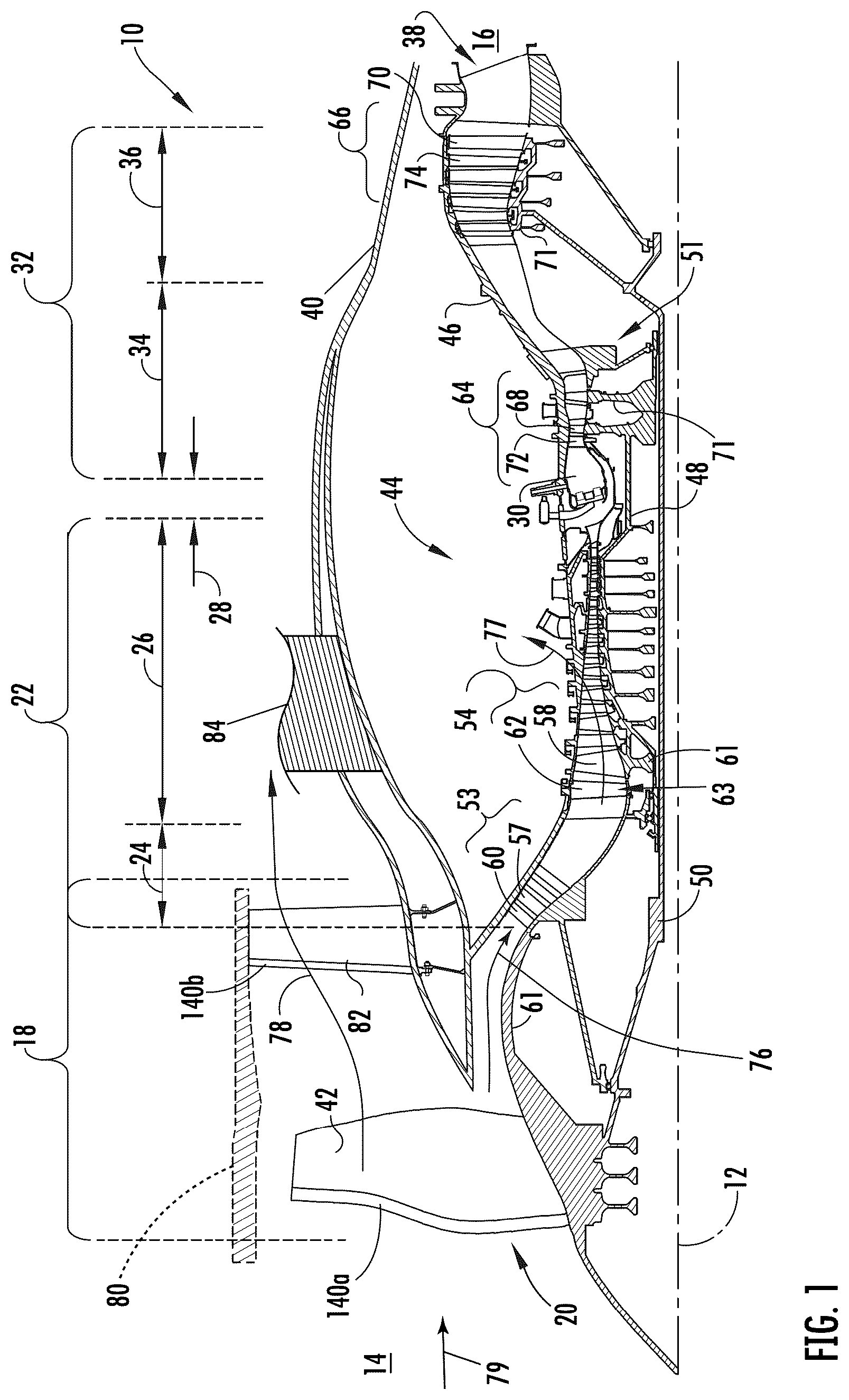 Patent US12338747 Figure 1 – Turbine engine with composite airfoils