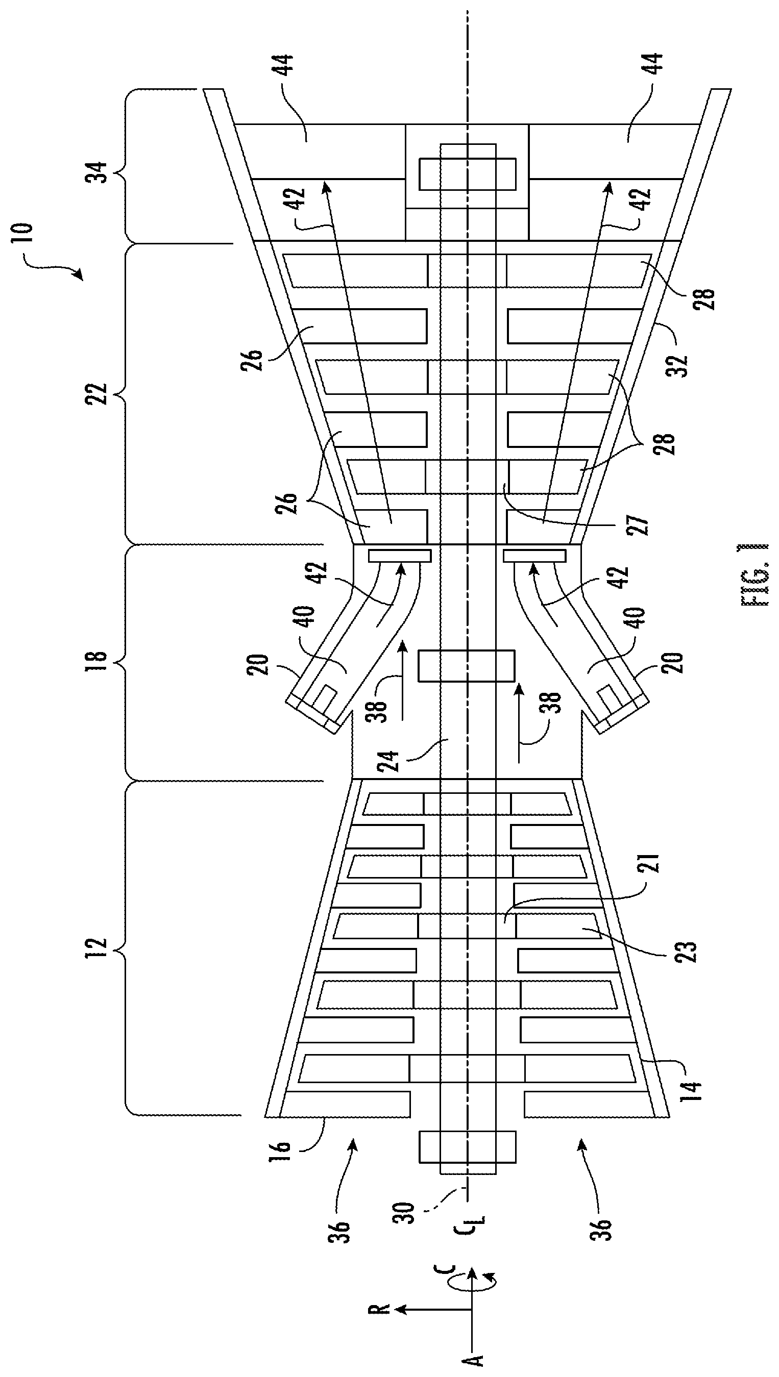 Patent US12338749 — Cooling circuit for a stator vane braze joint — Figure 1