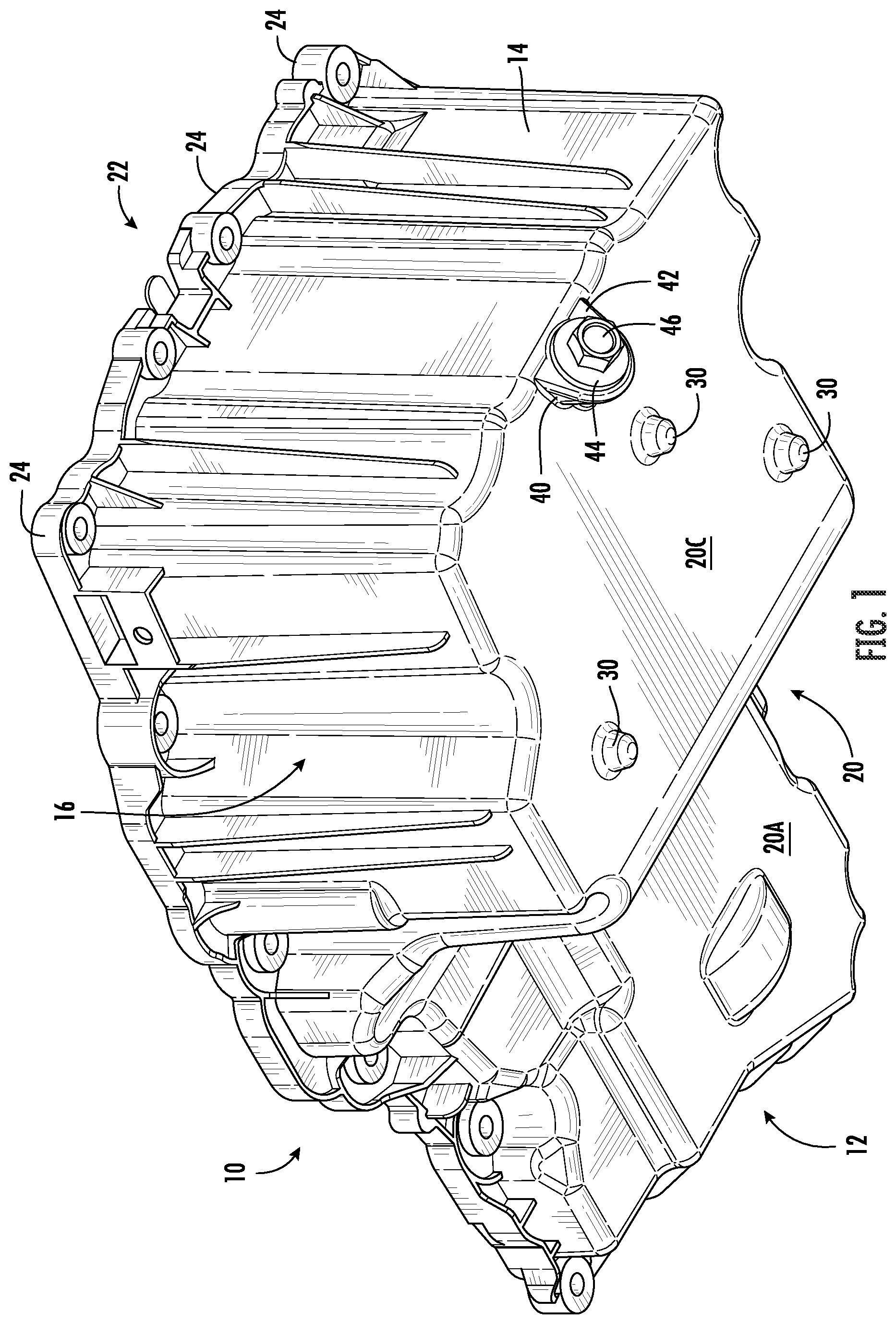 Patent US12338754 — Engine oil pan — Figure 1