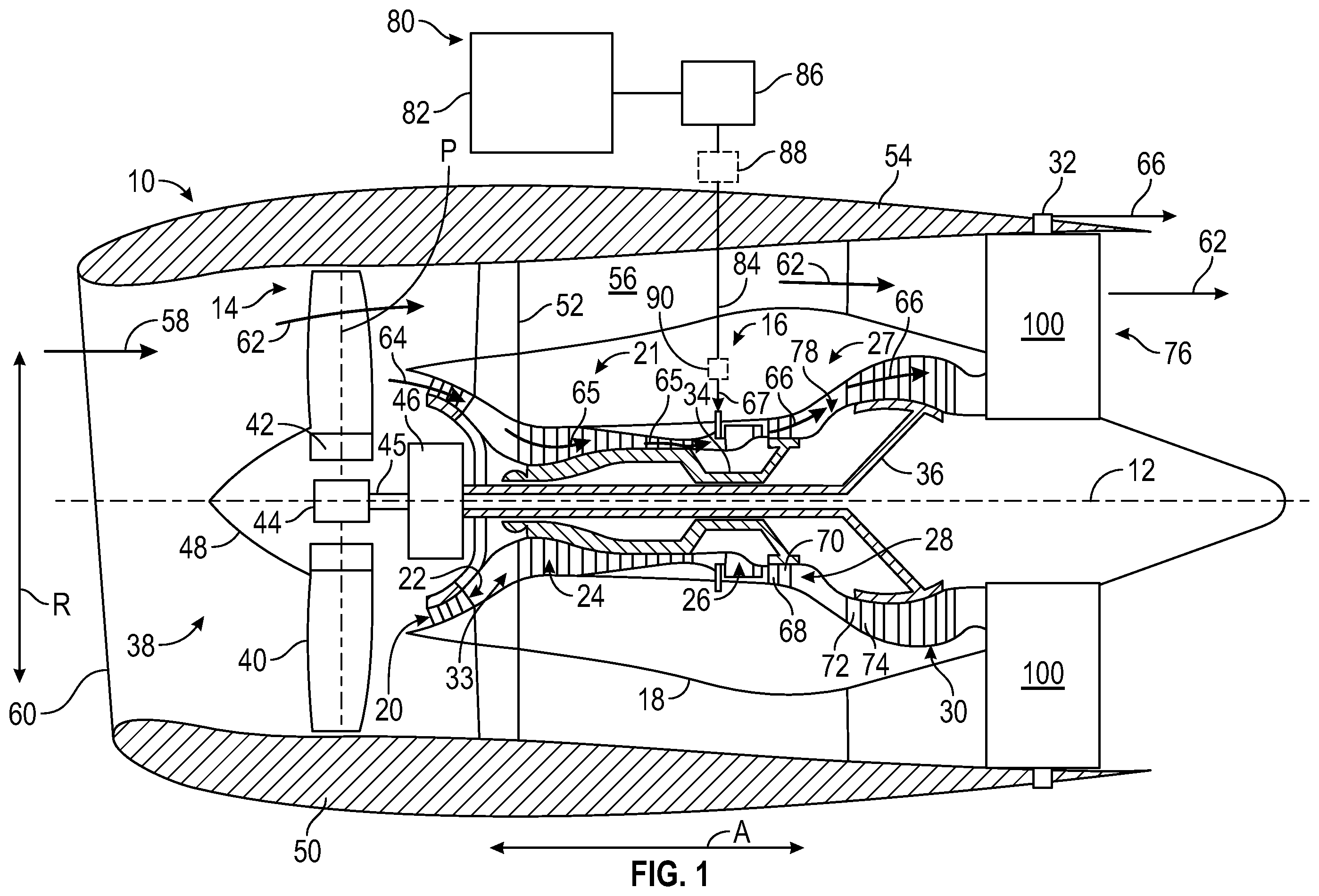Patent US12338769 — Turbine engine including a steam system — Figure 1