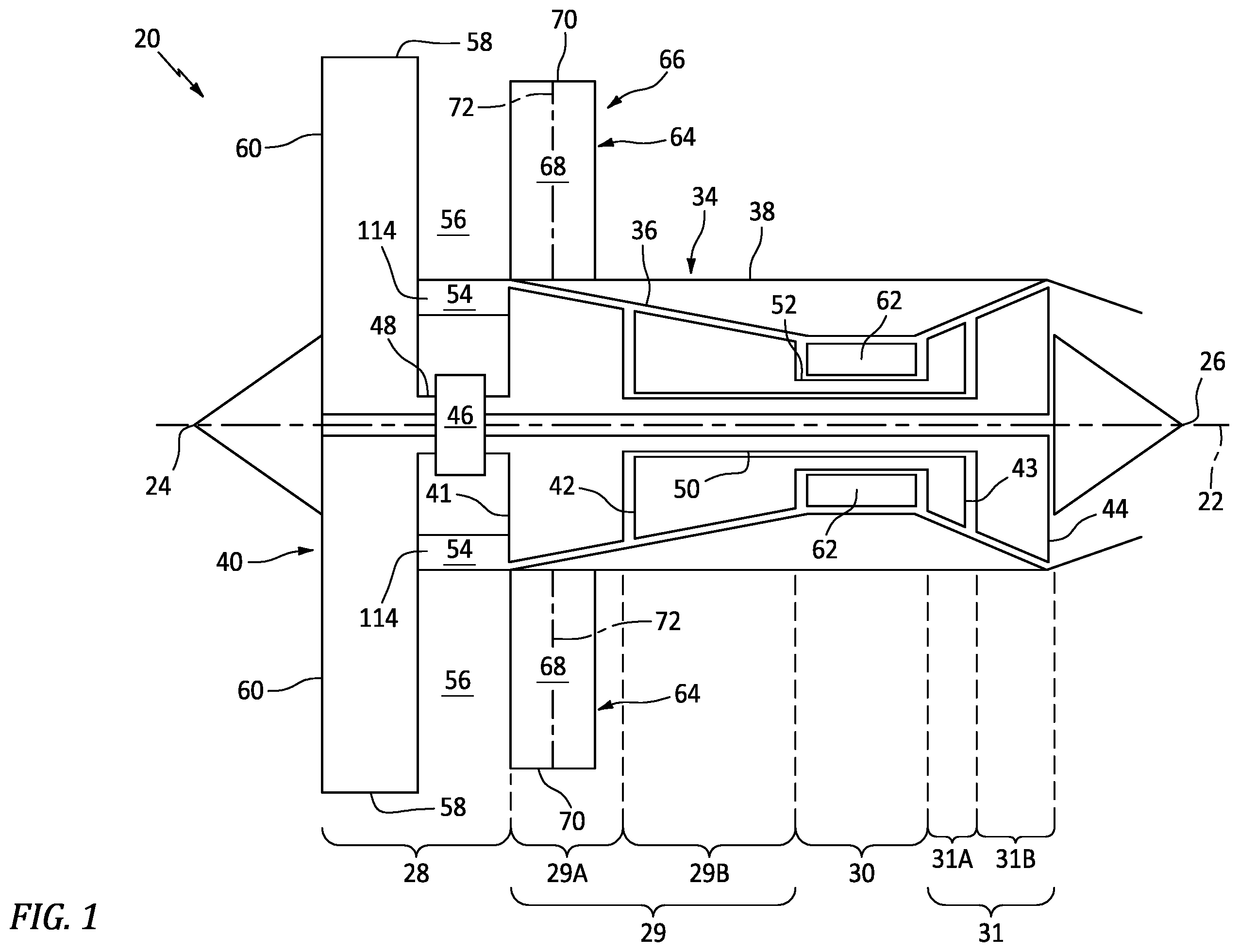 Patent US12338770 — Thrust diverter for an open rotor aircraft propulsion system — Figure 1