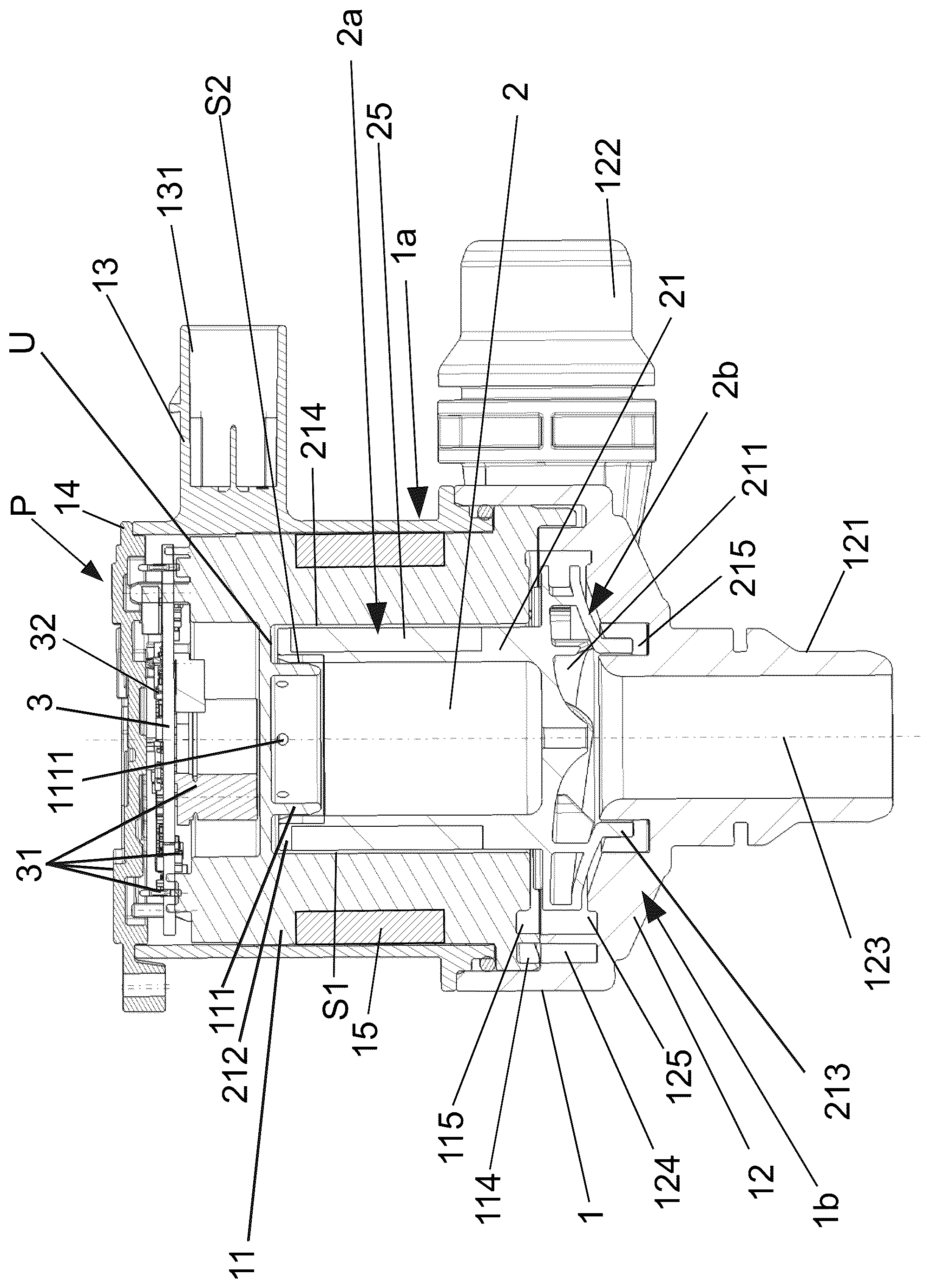Patent US12338833 Figure 1 – Radial continuous-flow machine with cooling and lubrication by way of a medium which flows through the machine
