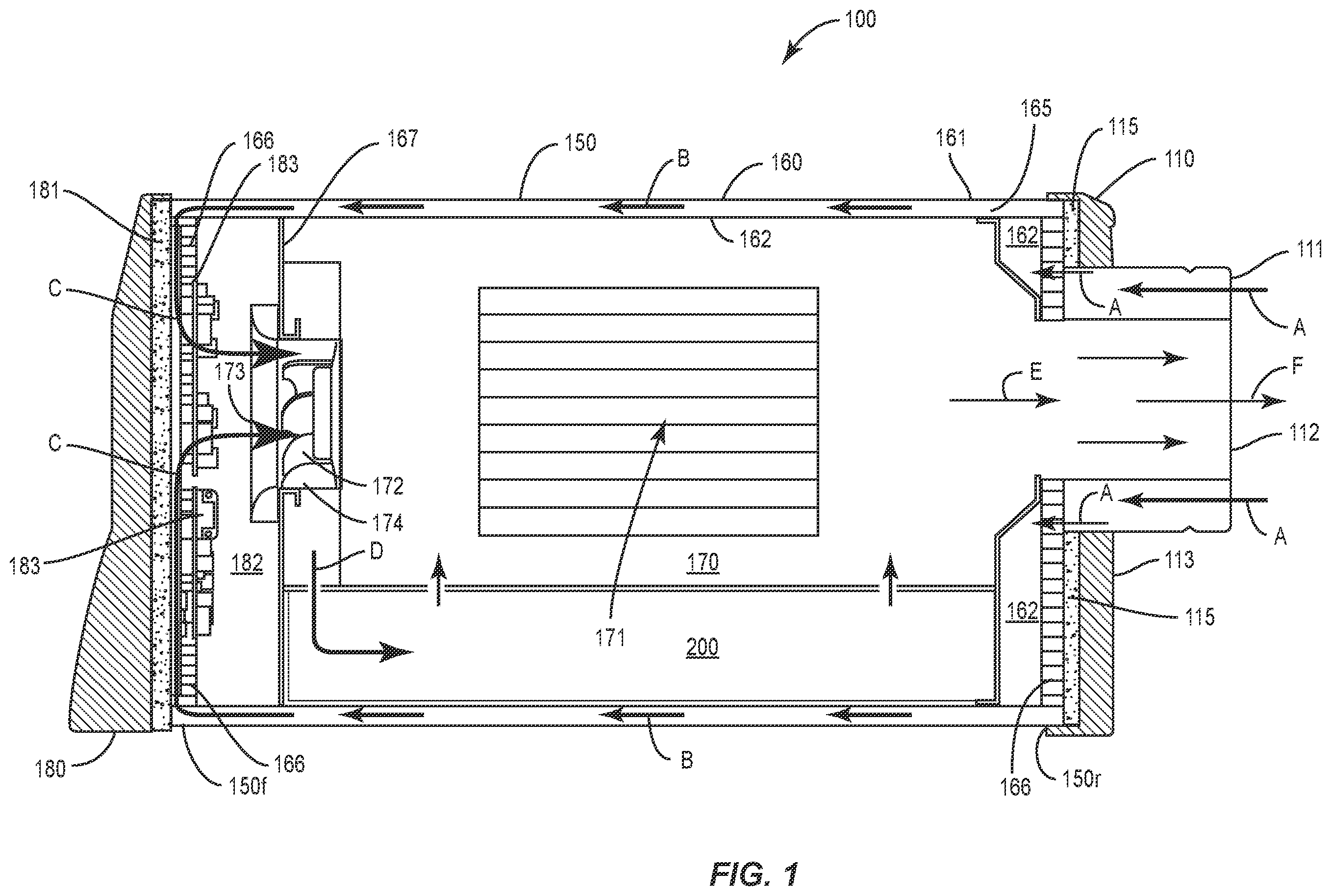Patent US12338840 Figure 1 – Blower and air filter assembly