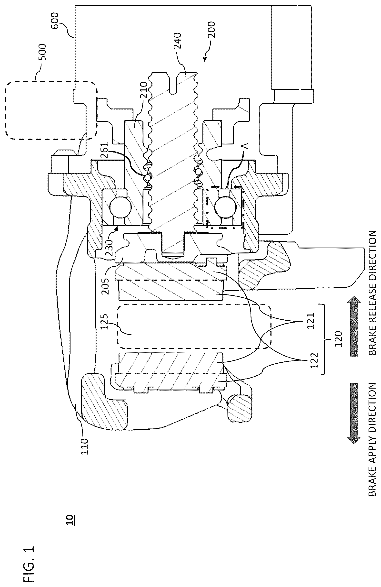 Patent US12338858 — Brake assembly with asymmetrical shoulder bearing — Figure 1