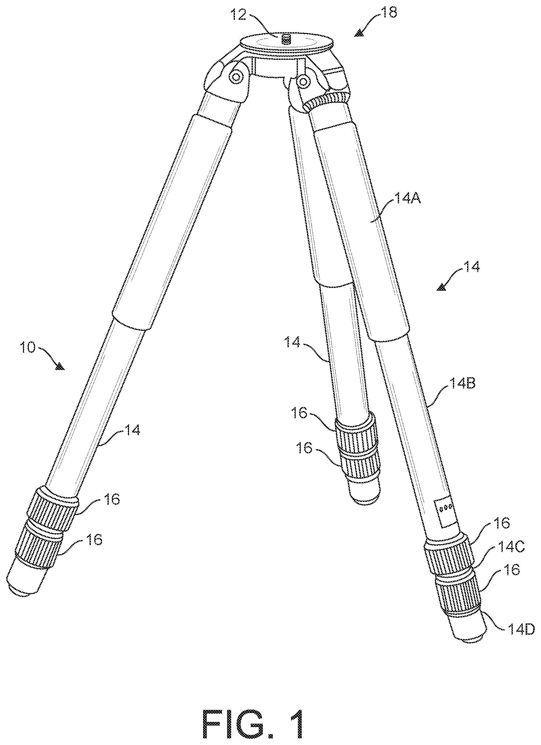 Patent US12338946 — Tripod with a sealed leg lock — Figure 1