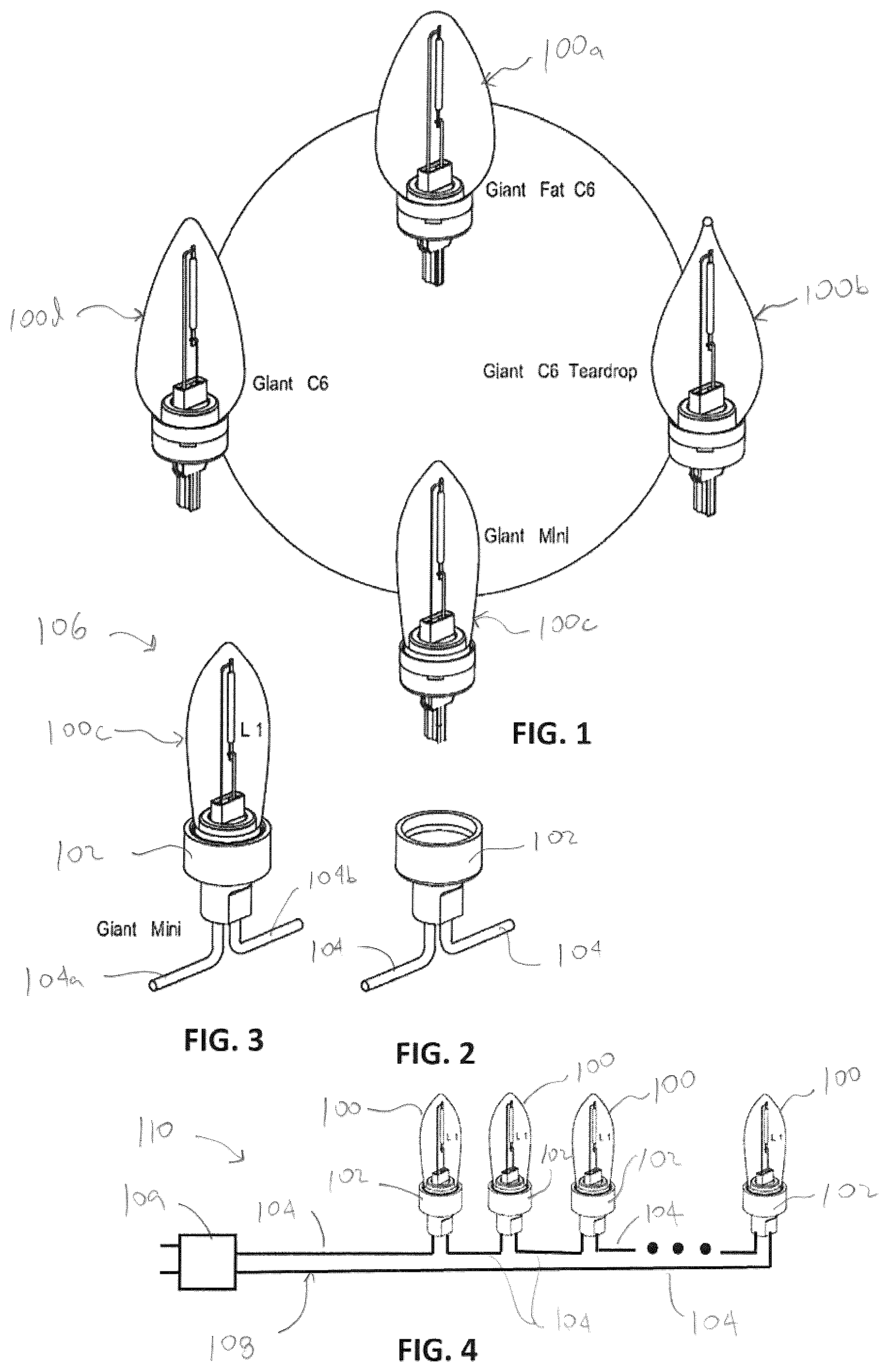 Patent US12338959 Figure 1 – Decorative lighting strings and bulbs with light-emitting diodes