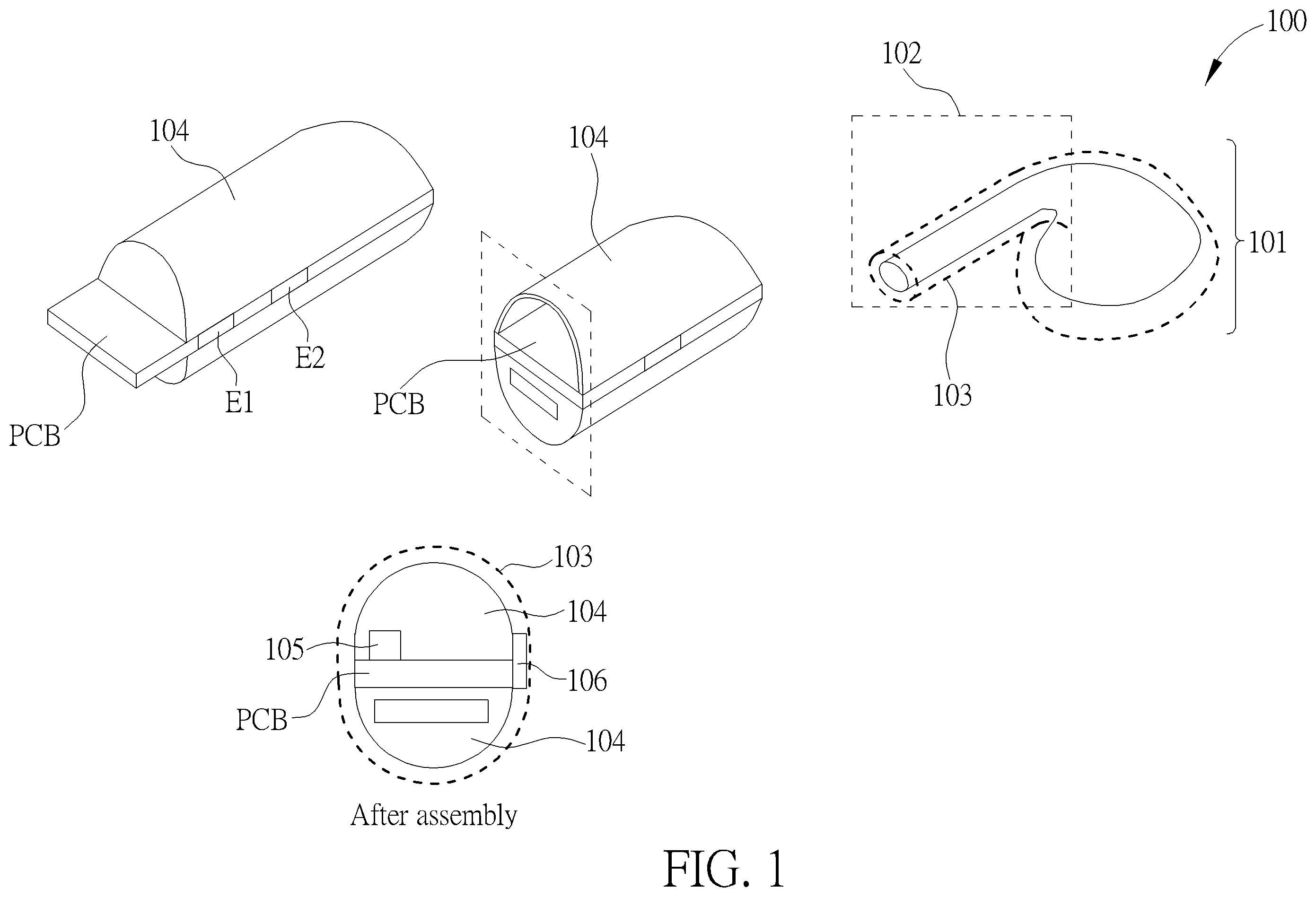 Patent US12339178 — Mechanism for assembling force sensor patch into earphone device — Figure 1