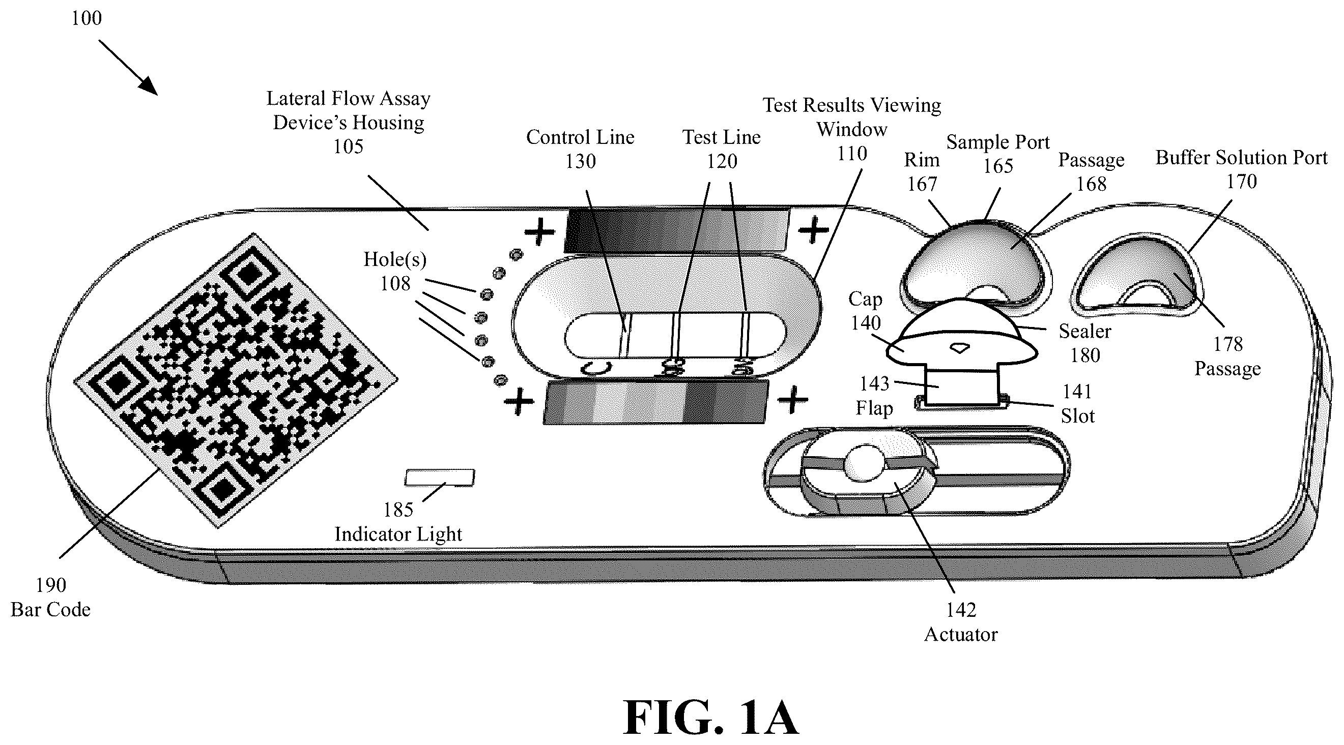 Patent US12339278 — Lateral flow assay housing with integrated sample and buffer solution delivery and measurement — Figure 1