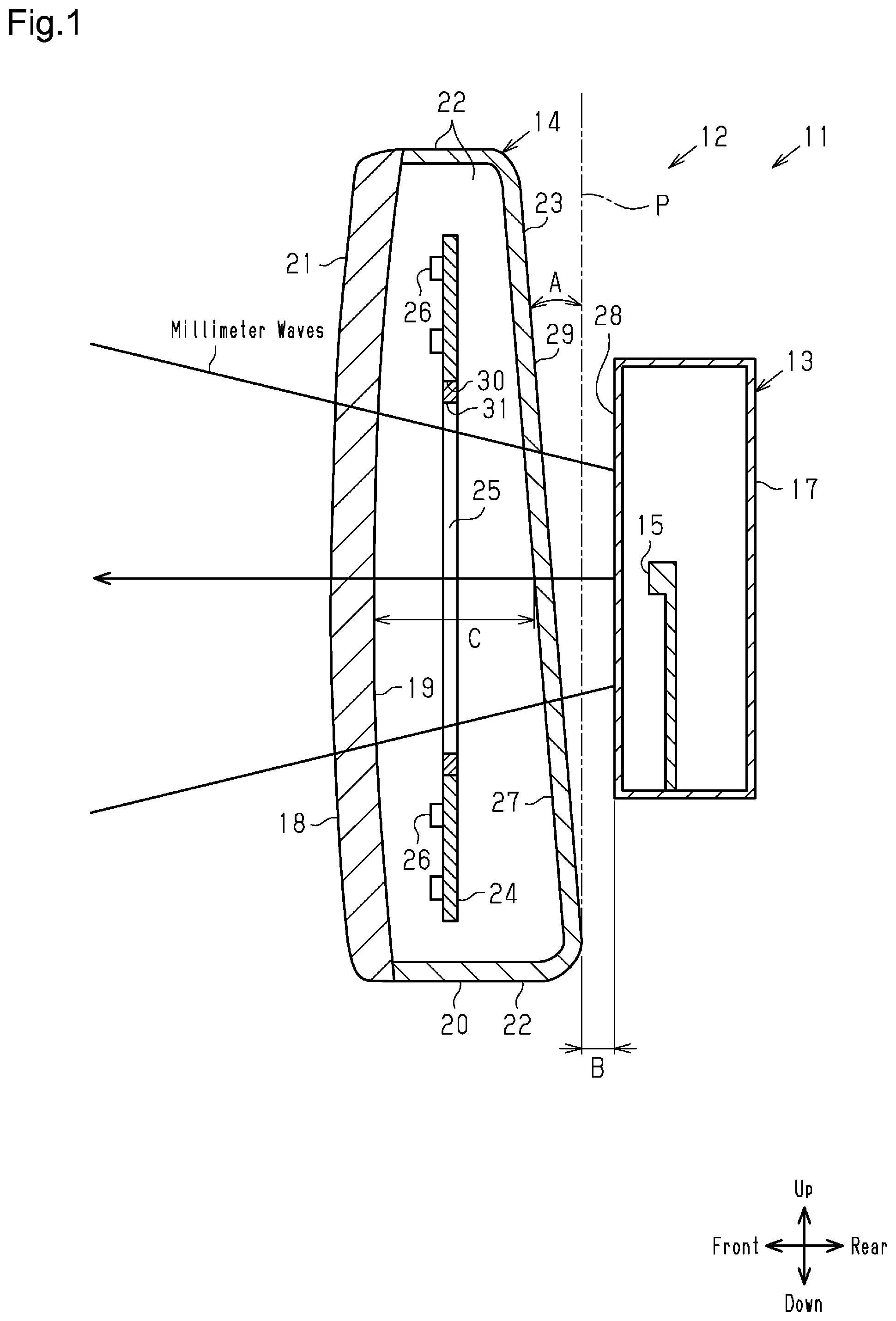 Patent US12339388 Figure 1 – Vehicle exterior component and electromagnetic wave radar system
