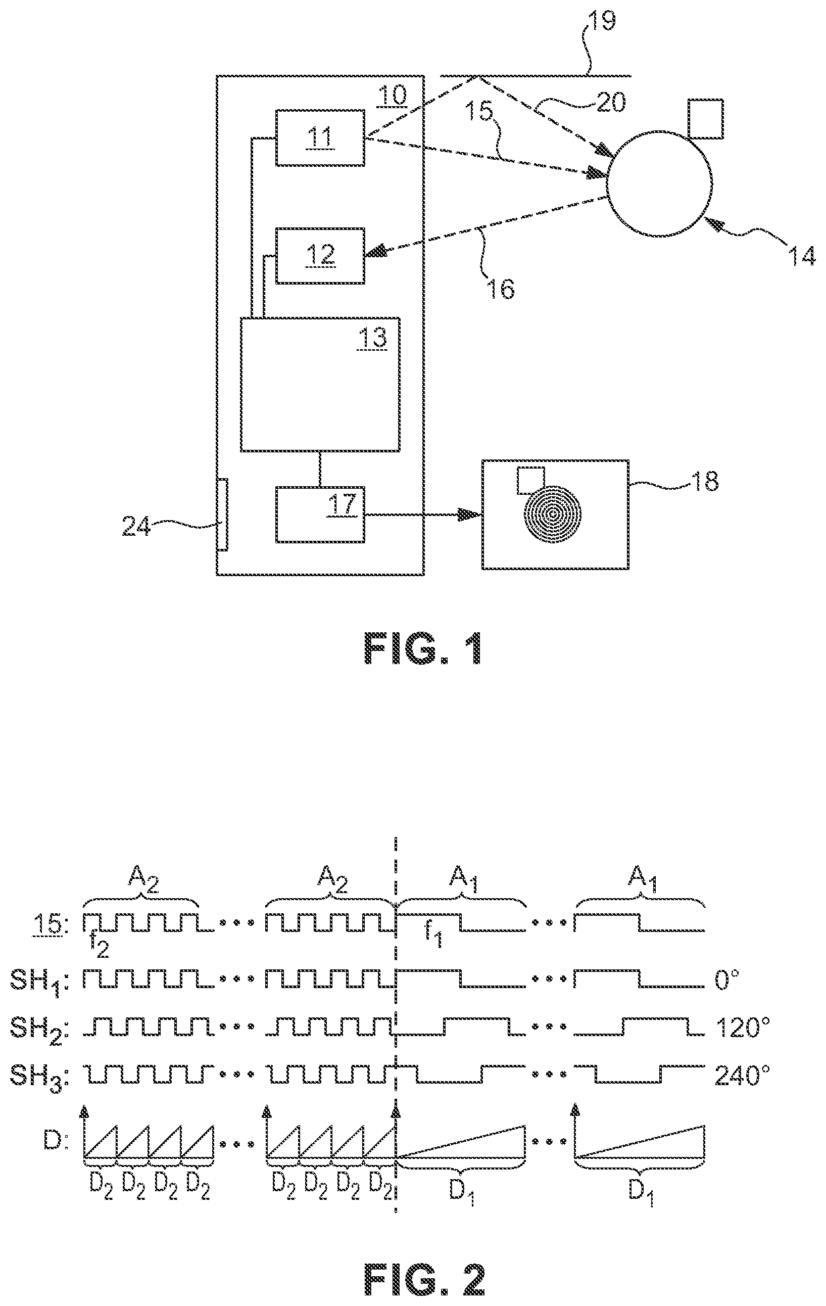 Patent US12339401 — Multipath and noise reduction for time-of-flight cameras — Figure 1