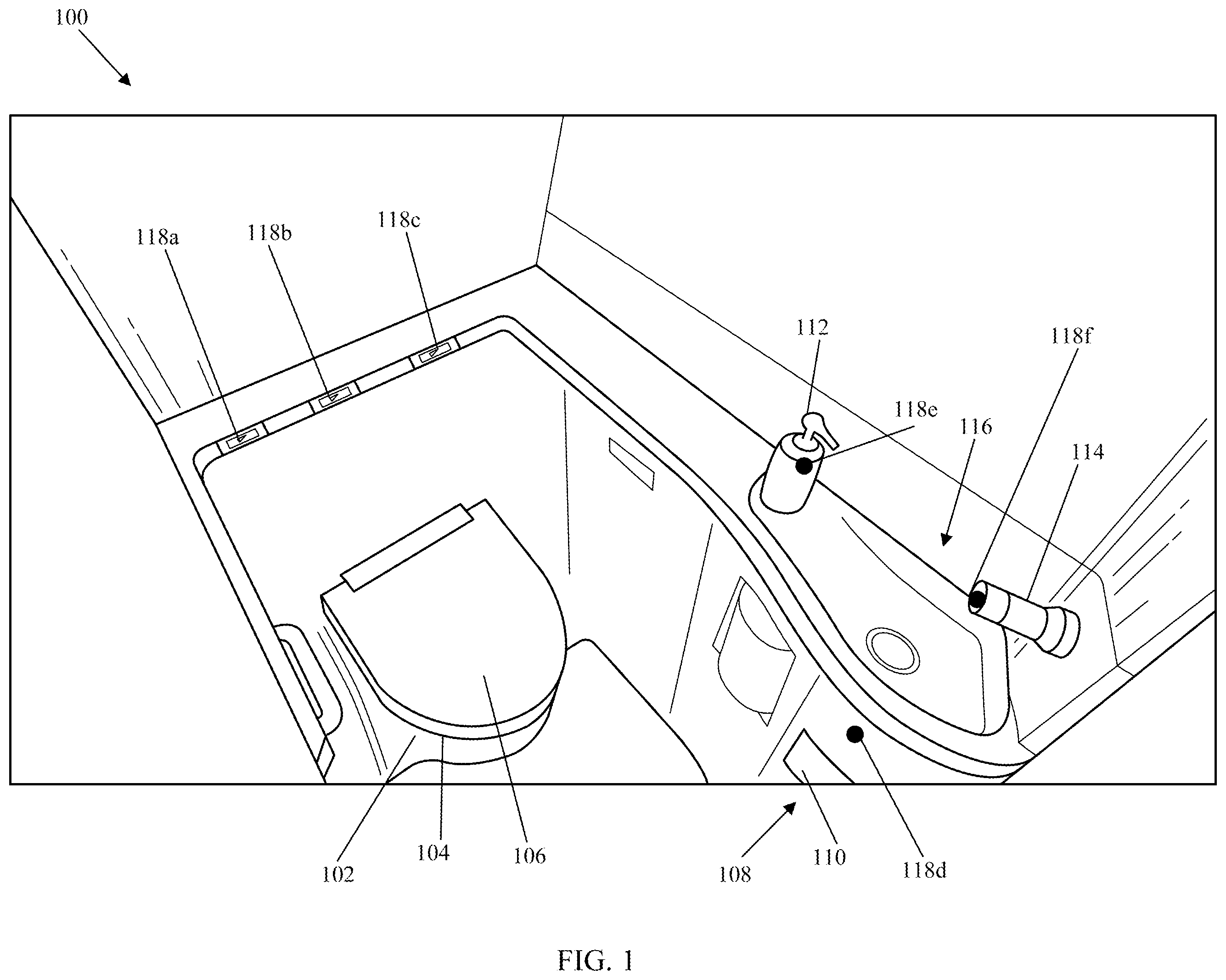 Patent US12339417 — Inadvertent operations in touchless lavatory — Figure 1