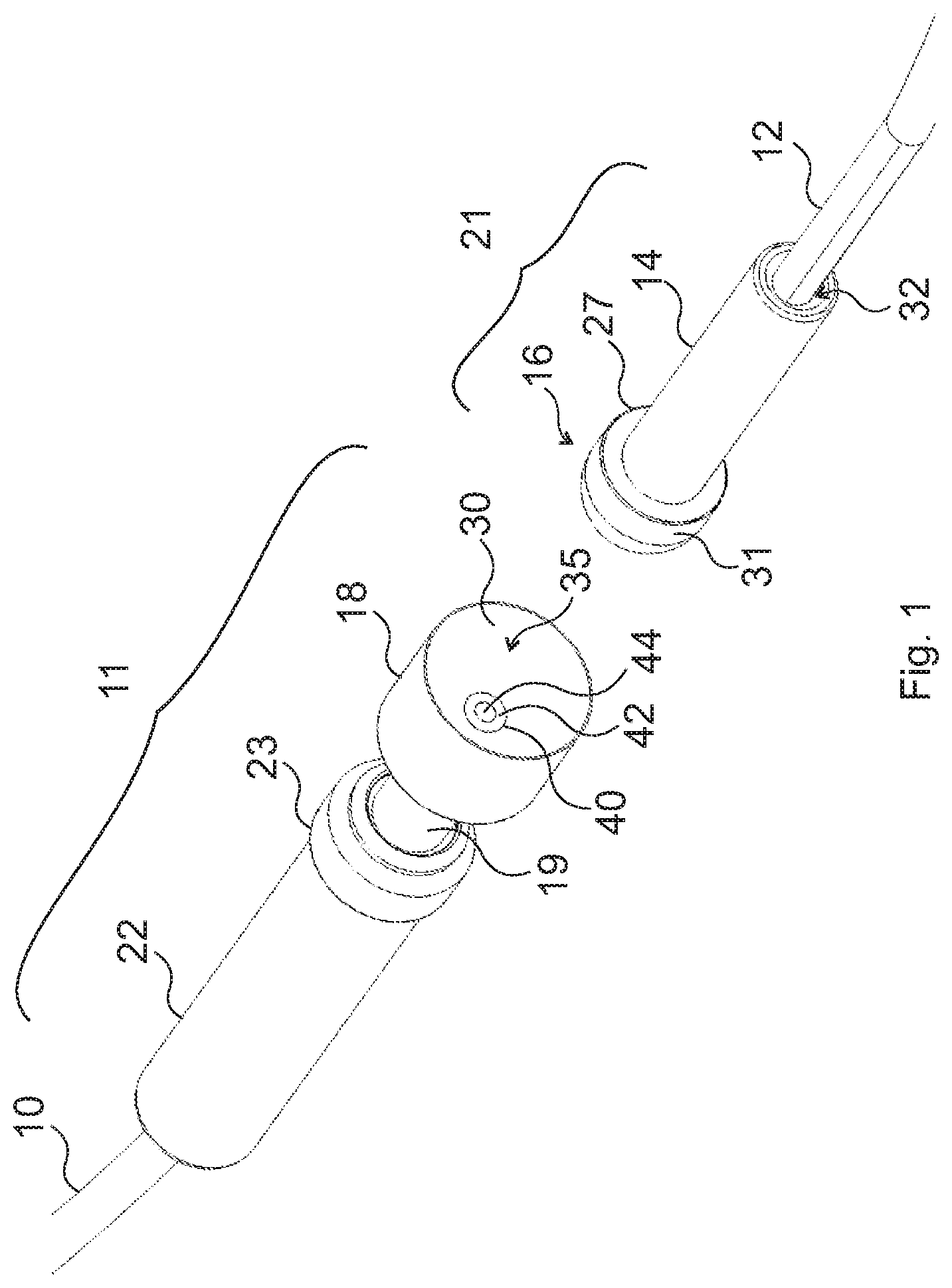 Patent US12339500 — Connector structure for connecting optical conduits, crimping device and push-out device therefor, and light blocking element for a connector part — Figure 1