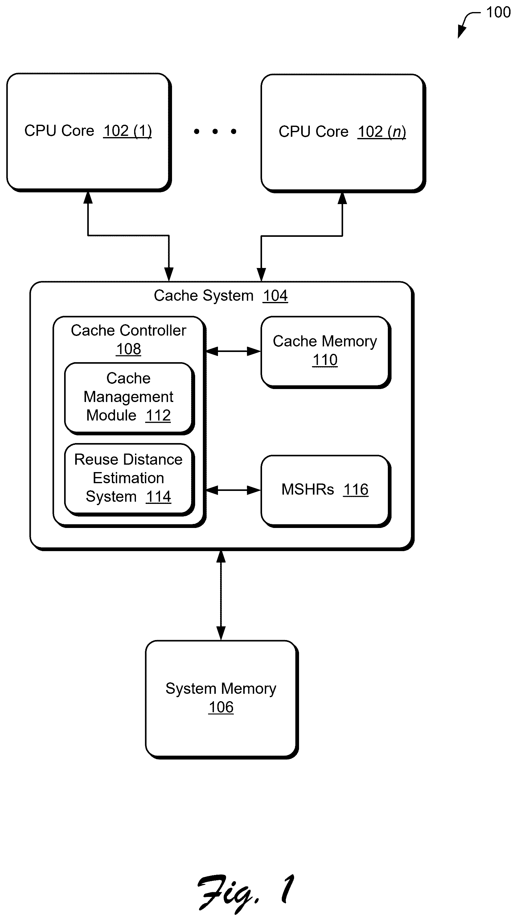 Patent US12339783 — Managing a cache using per memory region reuse distance estimation — Figure 1