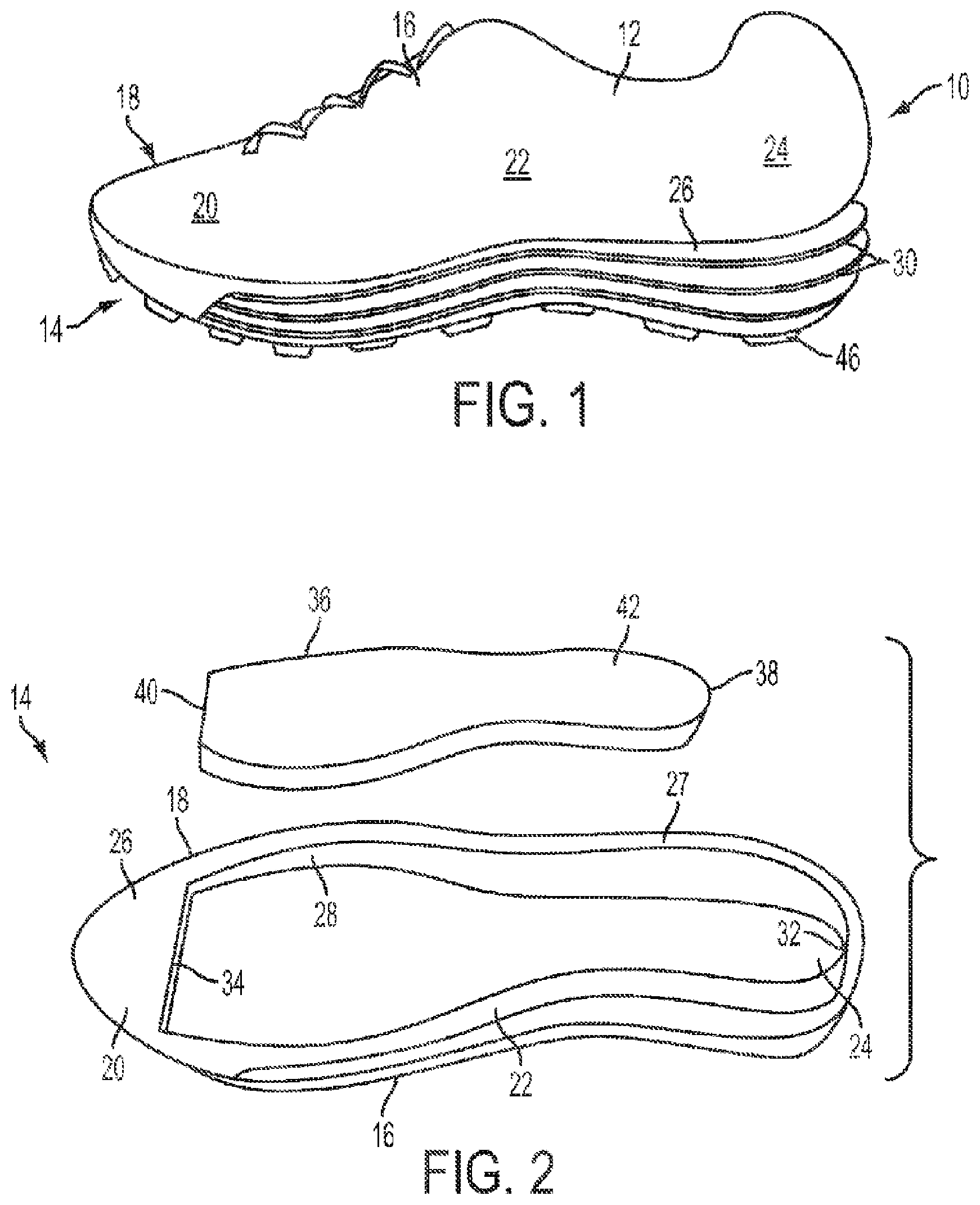 Patent US12342902 — Footwear sole structure having a composite element and methods for manufacturing same — Figure 1