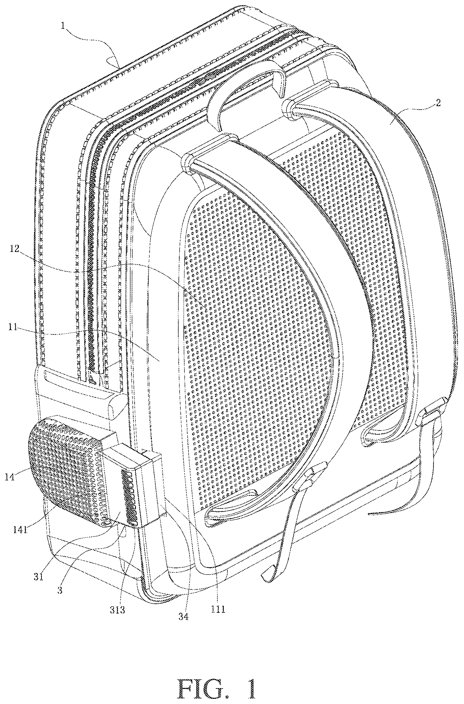 Patent US12342925 — Backpack with cooling and temperature-lowering functionality — Figure 1