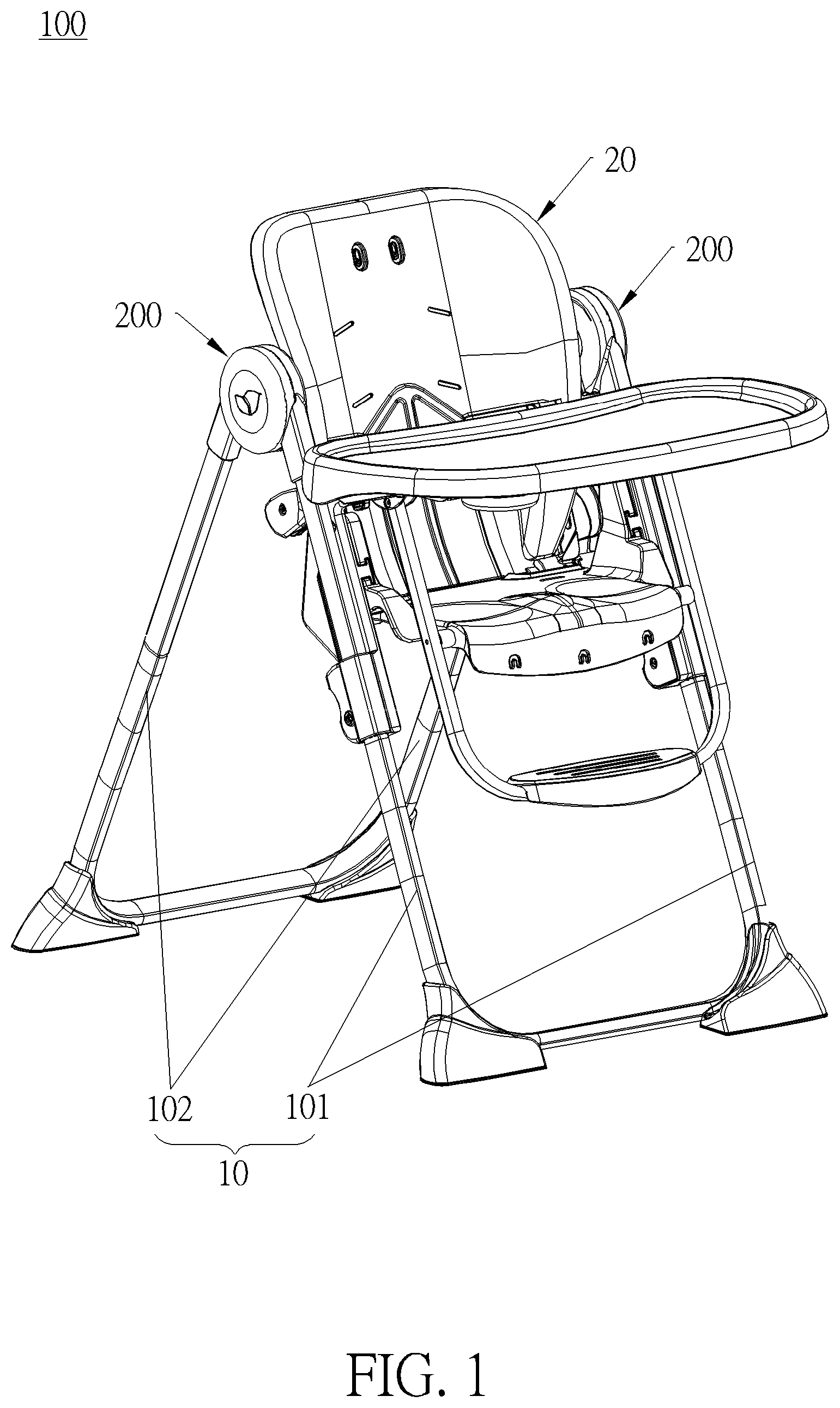 Patent US12342946 — Foldable mechanism and infant carrier thereof — Figure 1