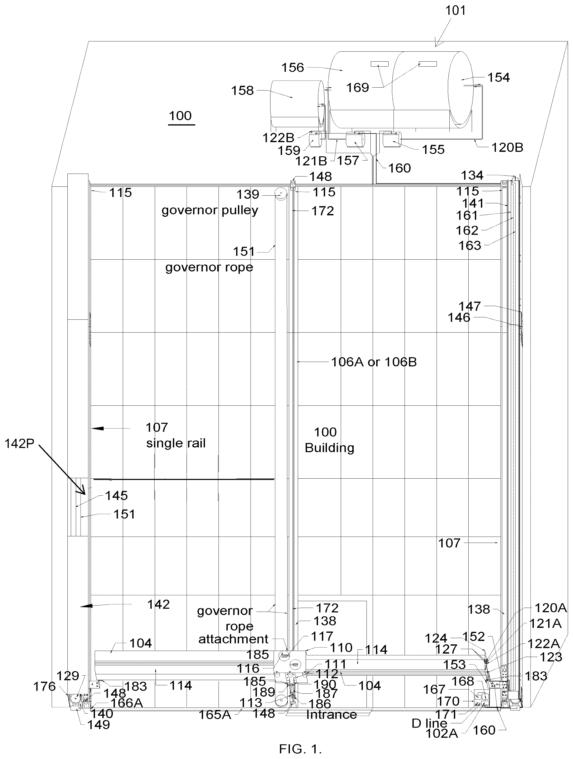 Patent US12342973 — Automatic touchless (building and window) wash machine — Figure 1