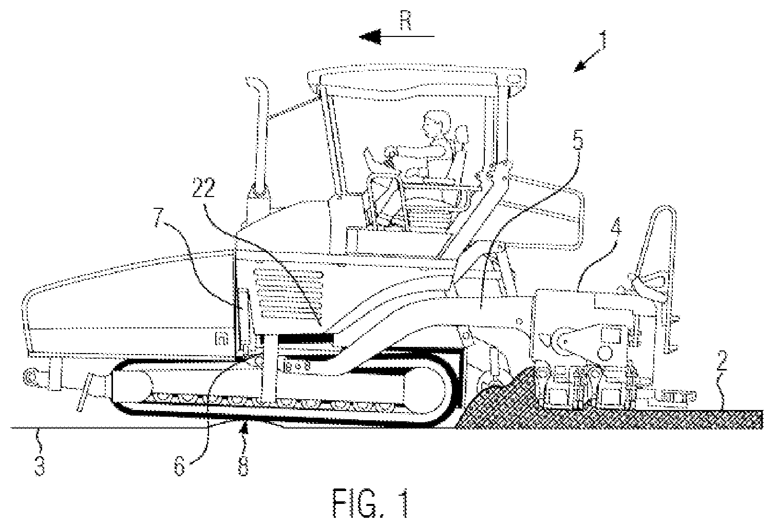 Patent US12345000 Figure 1 – Road finishing machine and method for levelling a screed