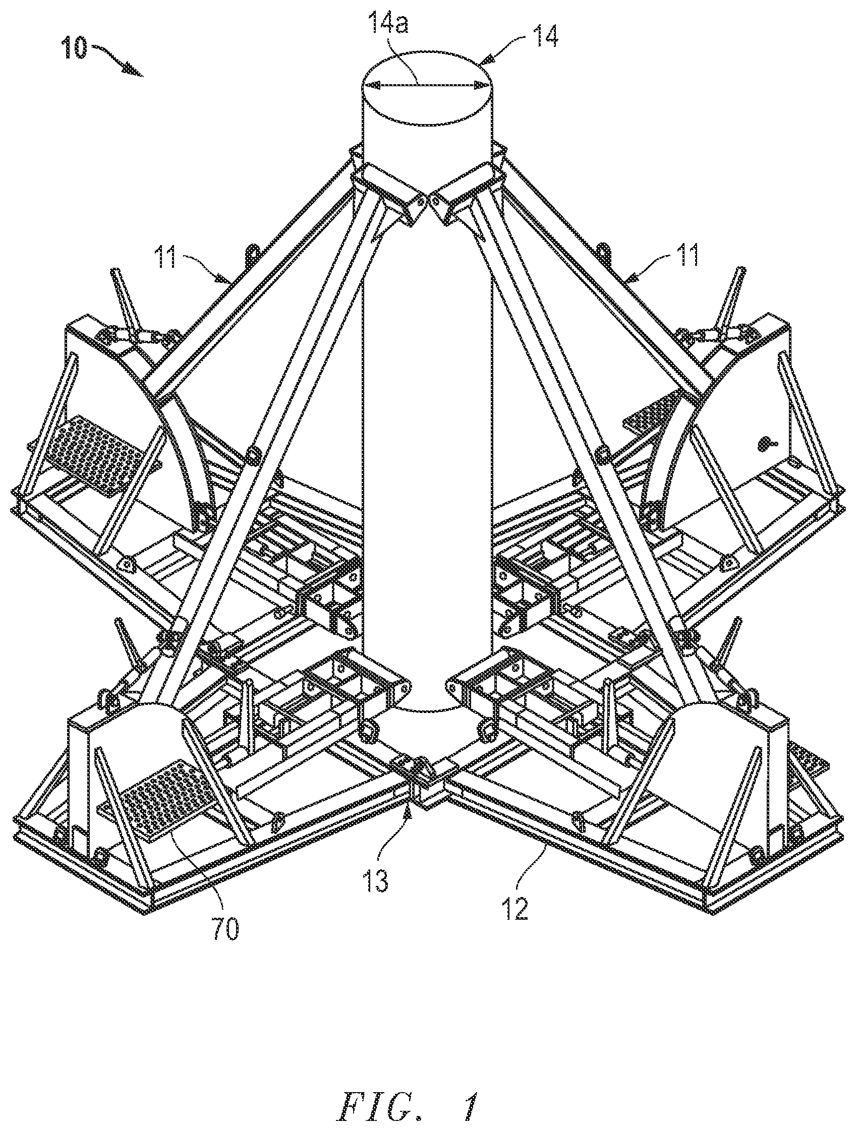 Patent US12345007 Figure 1 – Pile staging stand assembly and method of use