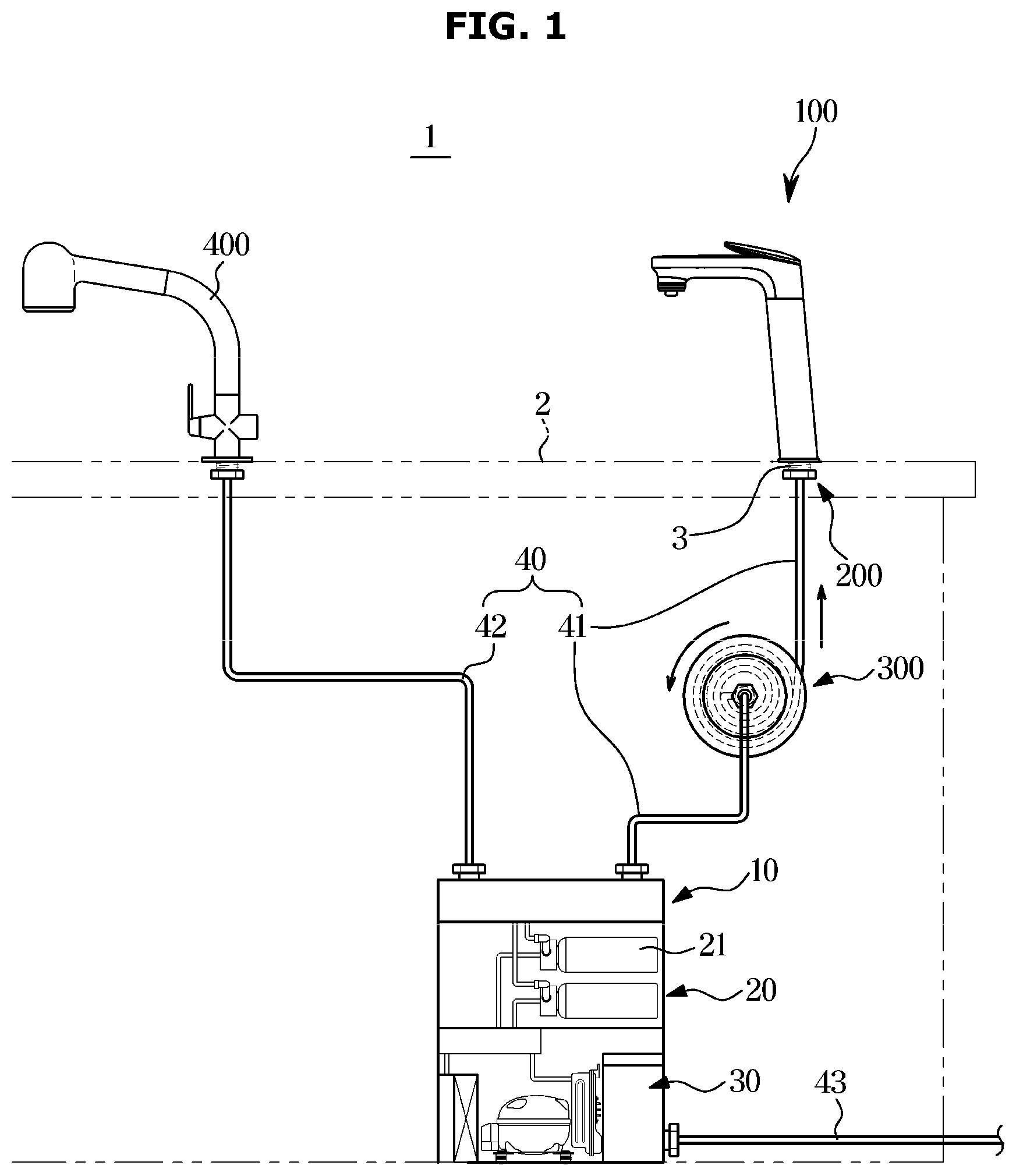 Patent US12345030 — Water discharge unit and water purifier including same — Figure 1